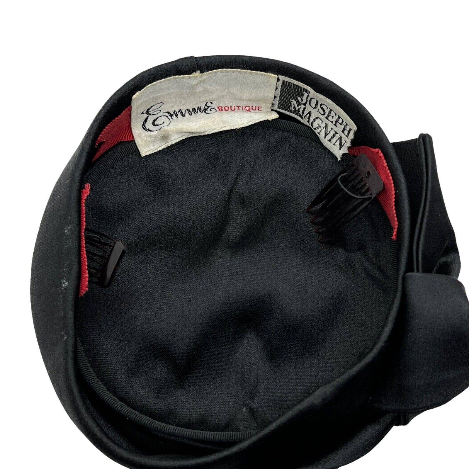 Pill Box Hat Size 7 Black Circa 40s 50s Women's Retro Secretary by Joseph Magnin - Image 9