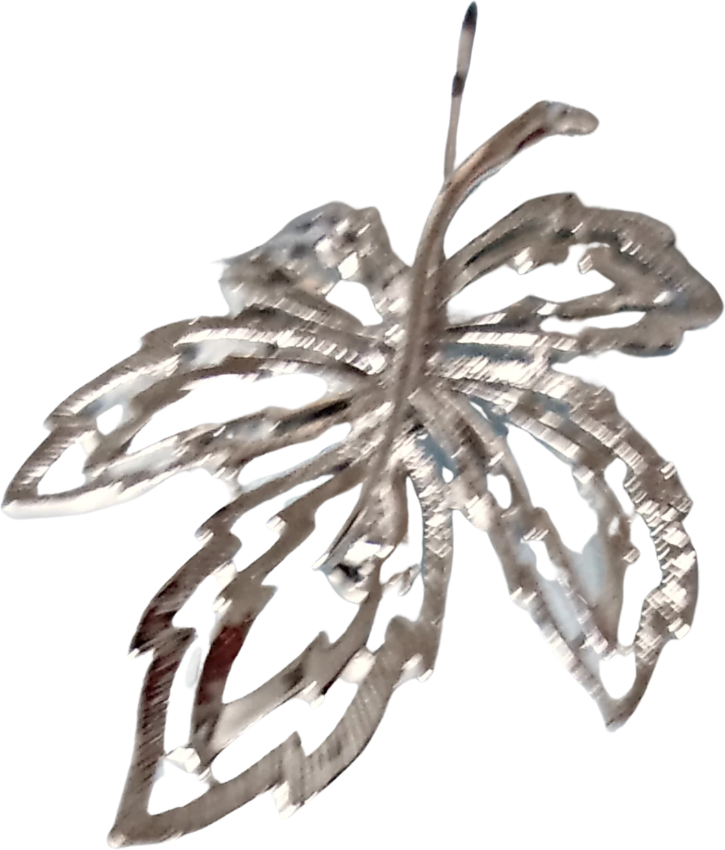 Pin Maple Leaf Silvertone Openwork Brooch - Image 2