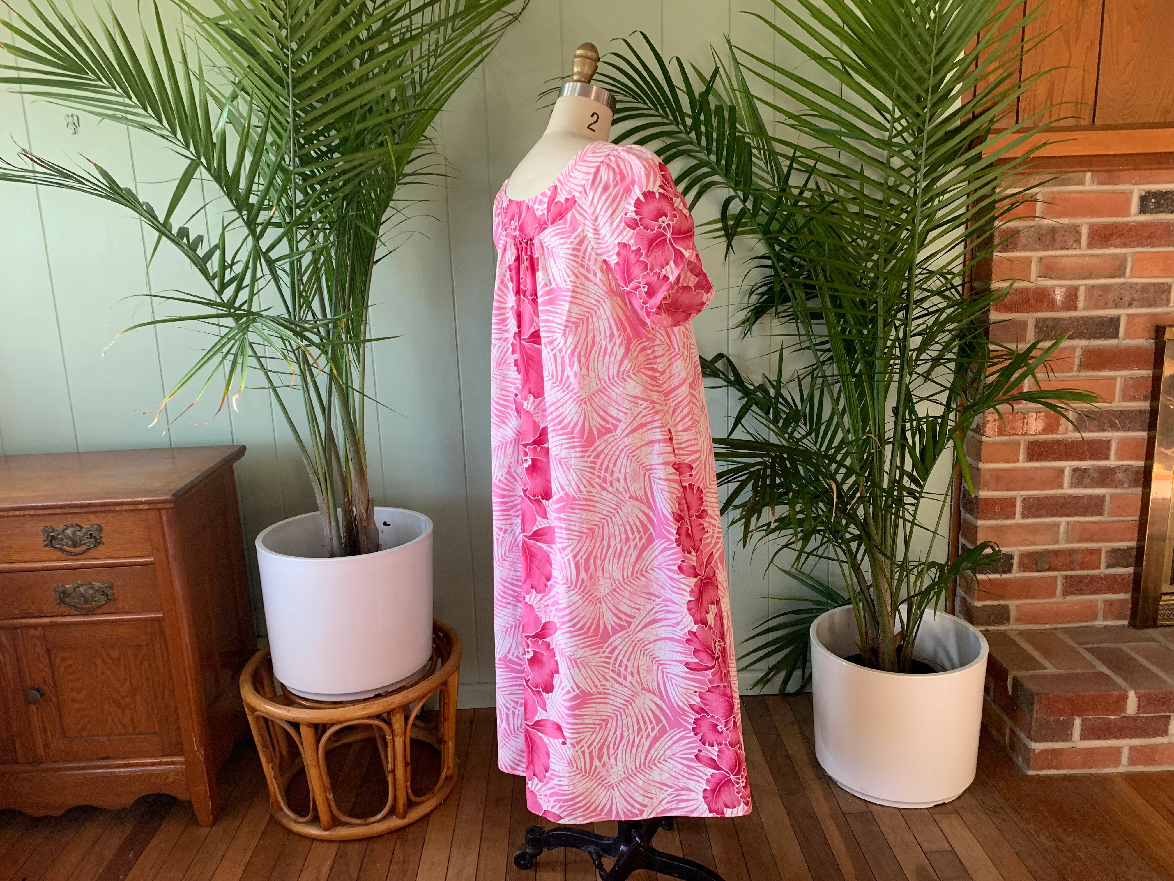 Pink And White Floral Hawaiian Muumuu Dress By Leilani - Image 7