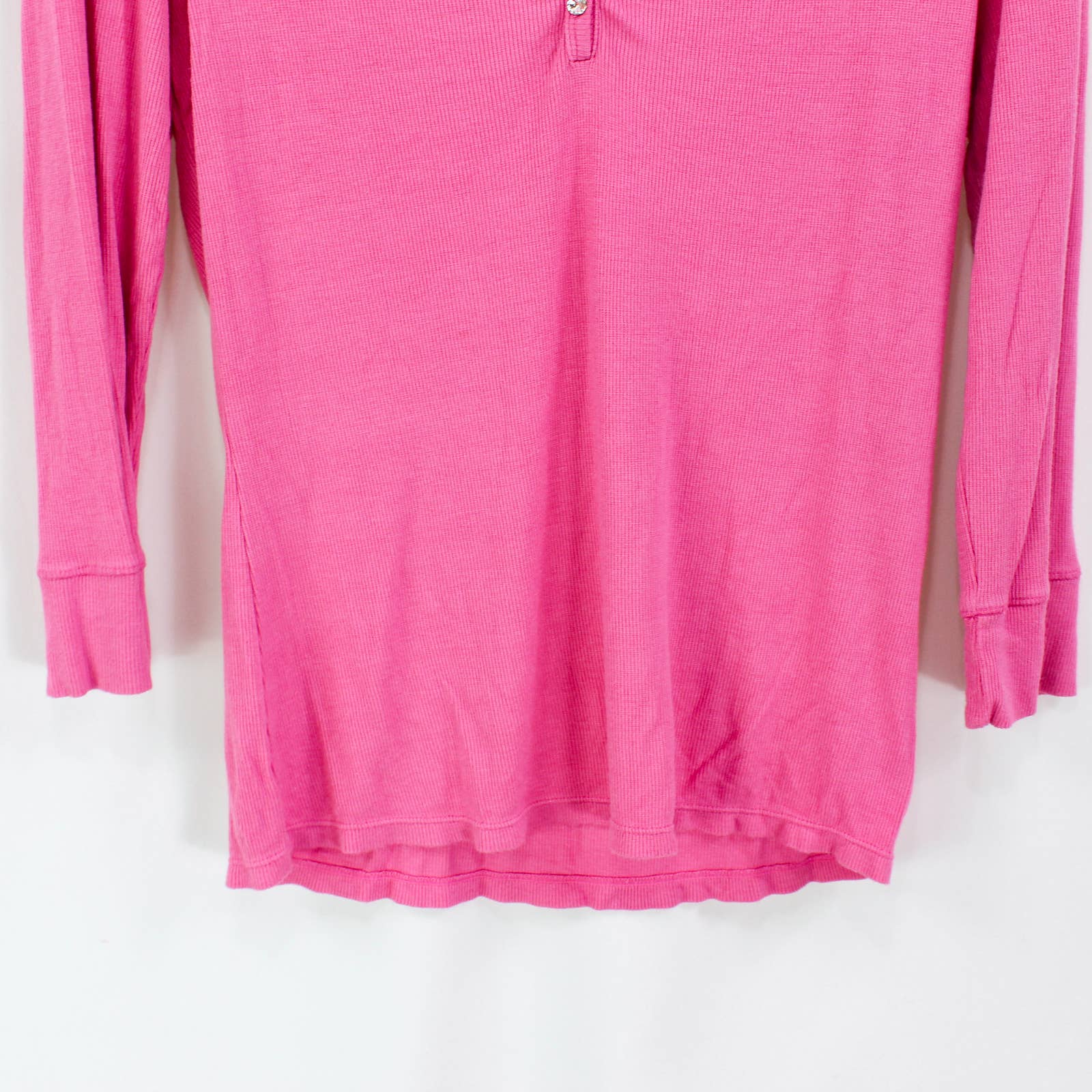 Pink Long Sleeve Vintage 00s Ribbed Henley Blouse by INC International Concepts - Image 4