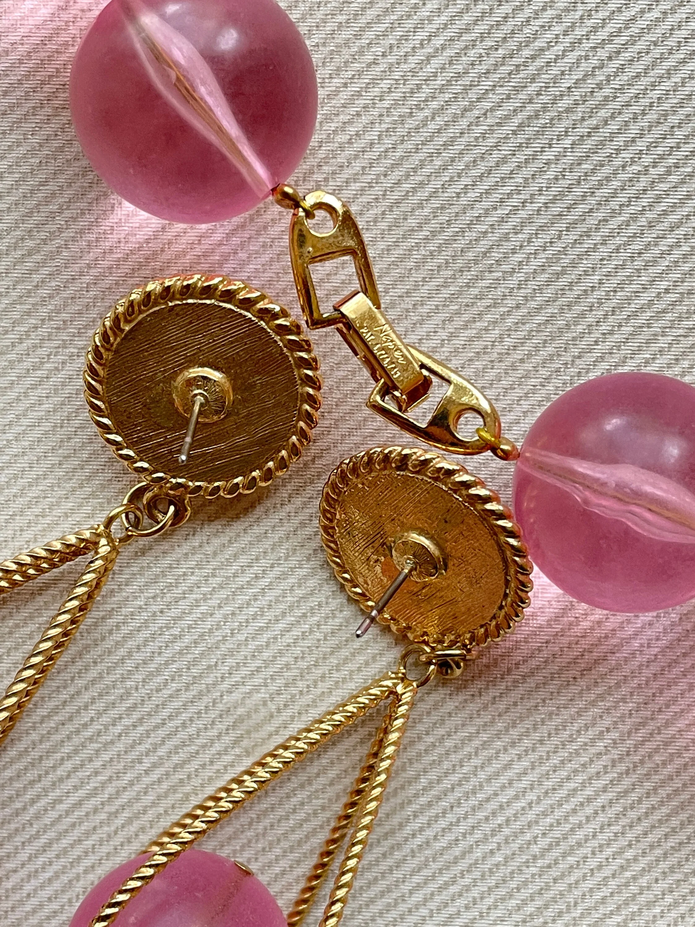 Pink Lucite Bubble Napier Vintage Jewelry Set Statement Necklace and Earrings by Napier - Image 3