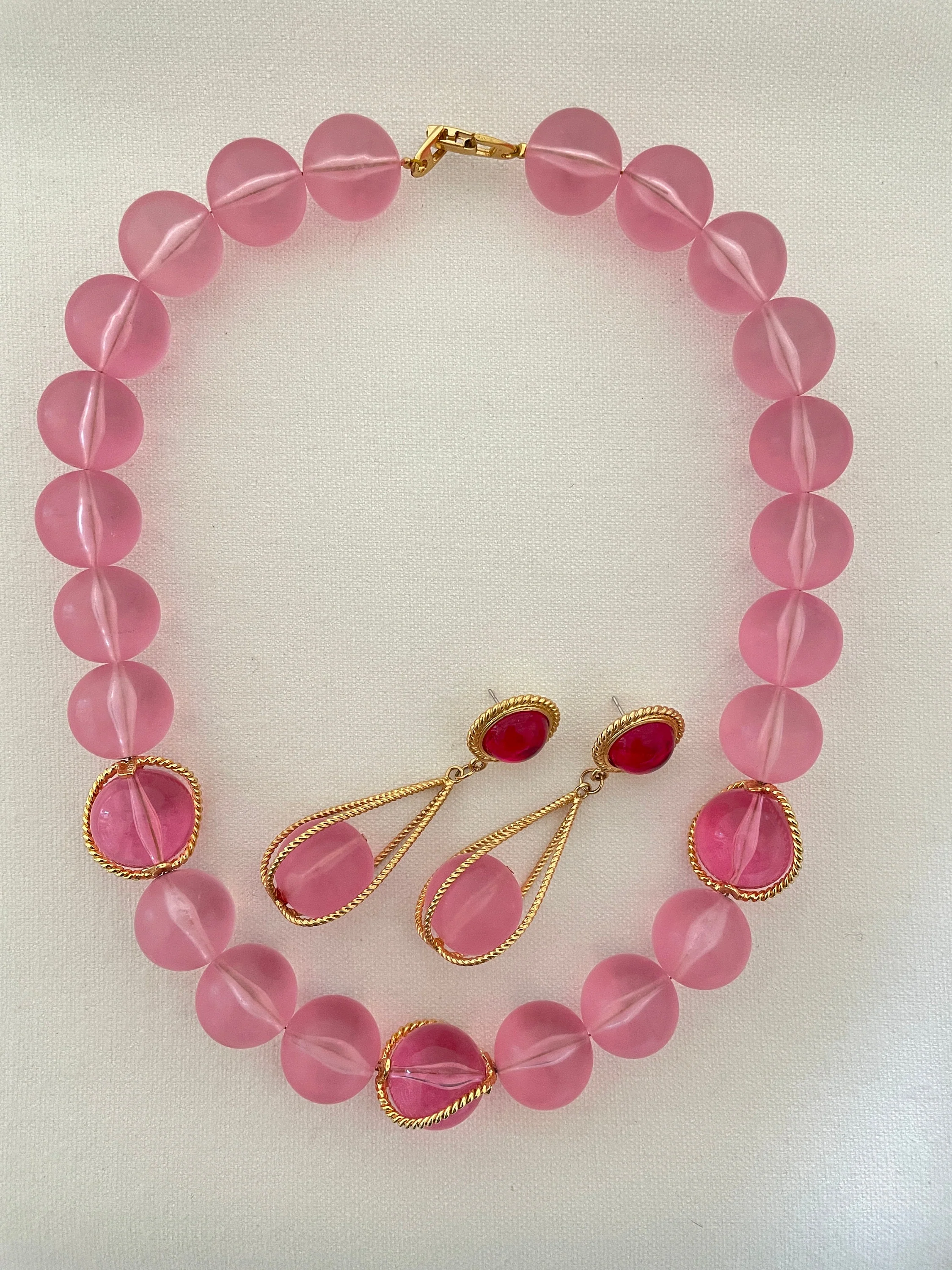 Pink Lucite Bubble Napier Vintage Jewelry Set Statement Necklace and Earrings by Napier - Image 5
