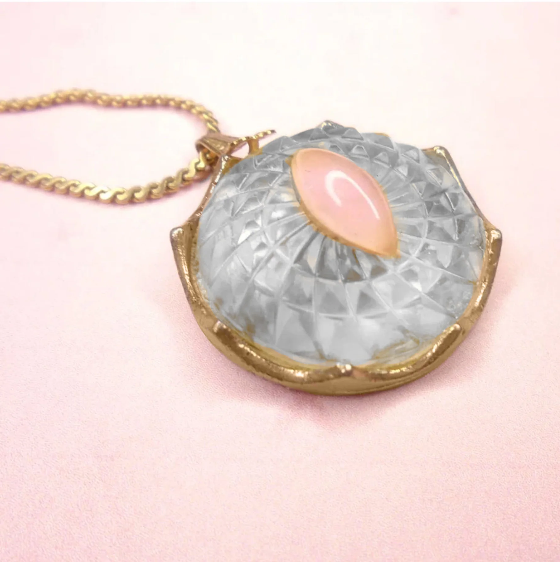 Pink Pendant Choker Necklace Made With Vintage - Image 8
