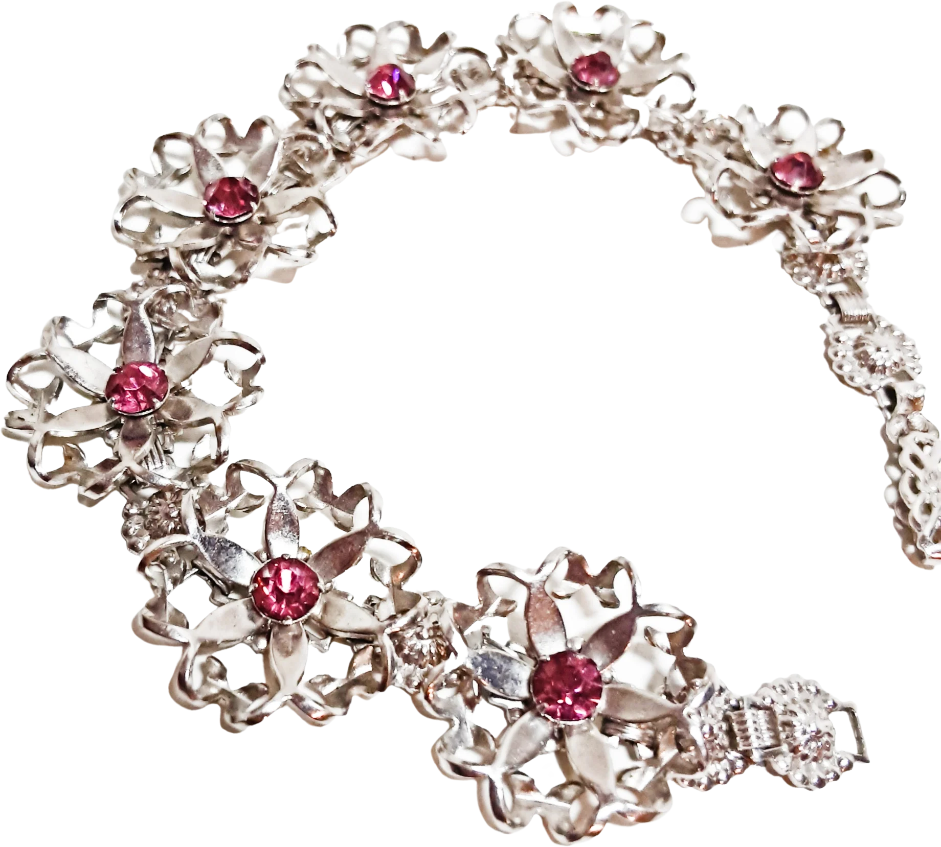 Bracelet Pink Rhinestone Frilly Flower