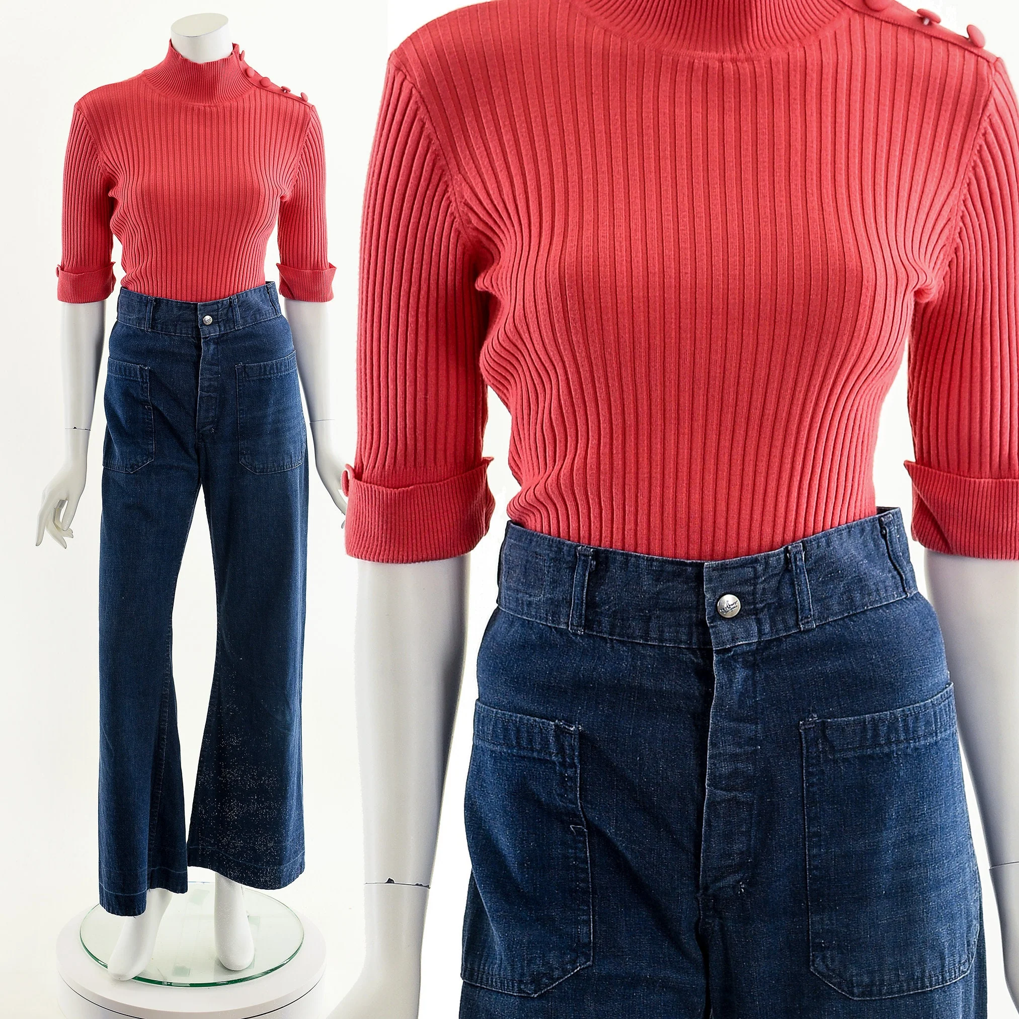 Pink Ribbed Mock Neck Knit Top - Image 3
