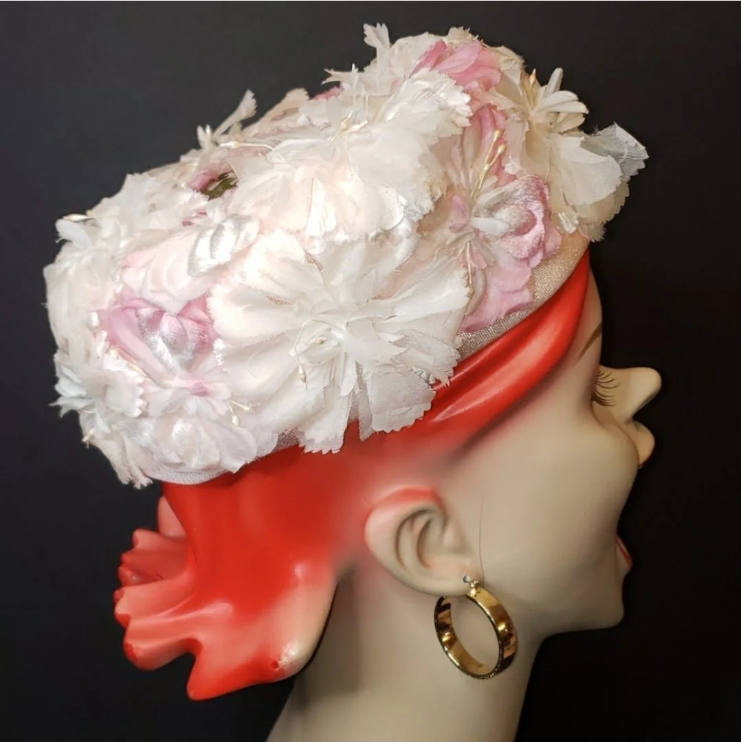 Pink Silk Flower Pillbox Hat - Image 5