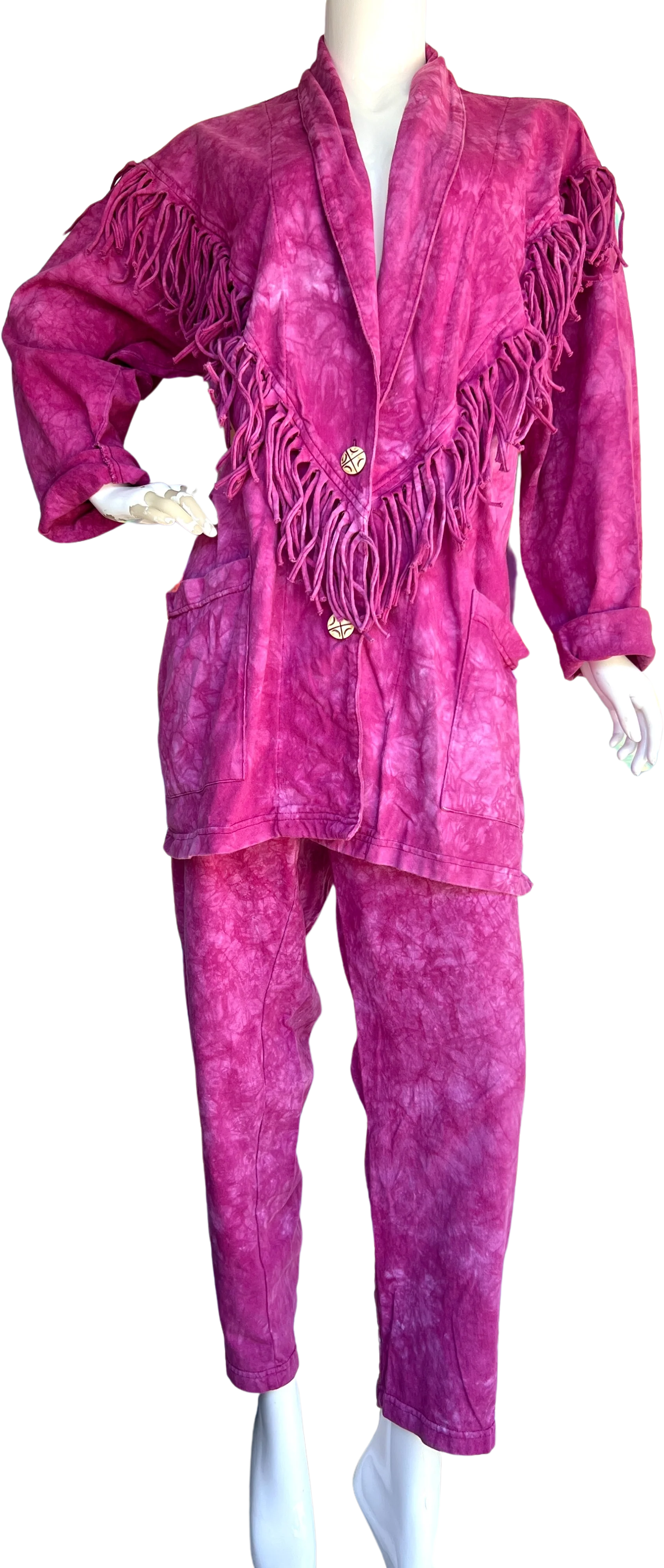 Pink Tie Dye Fringe Blazer Jacket Pant Set by Blue Cactus