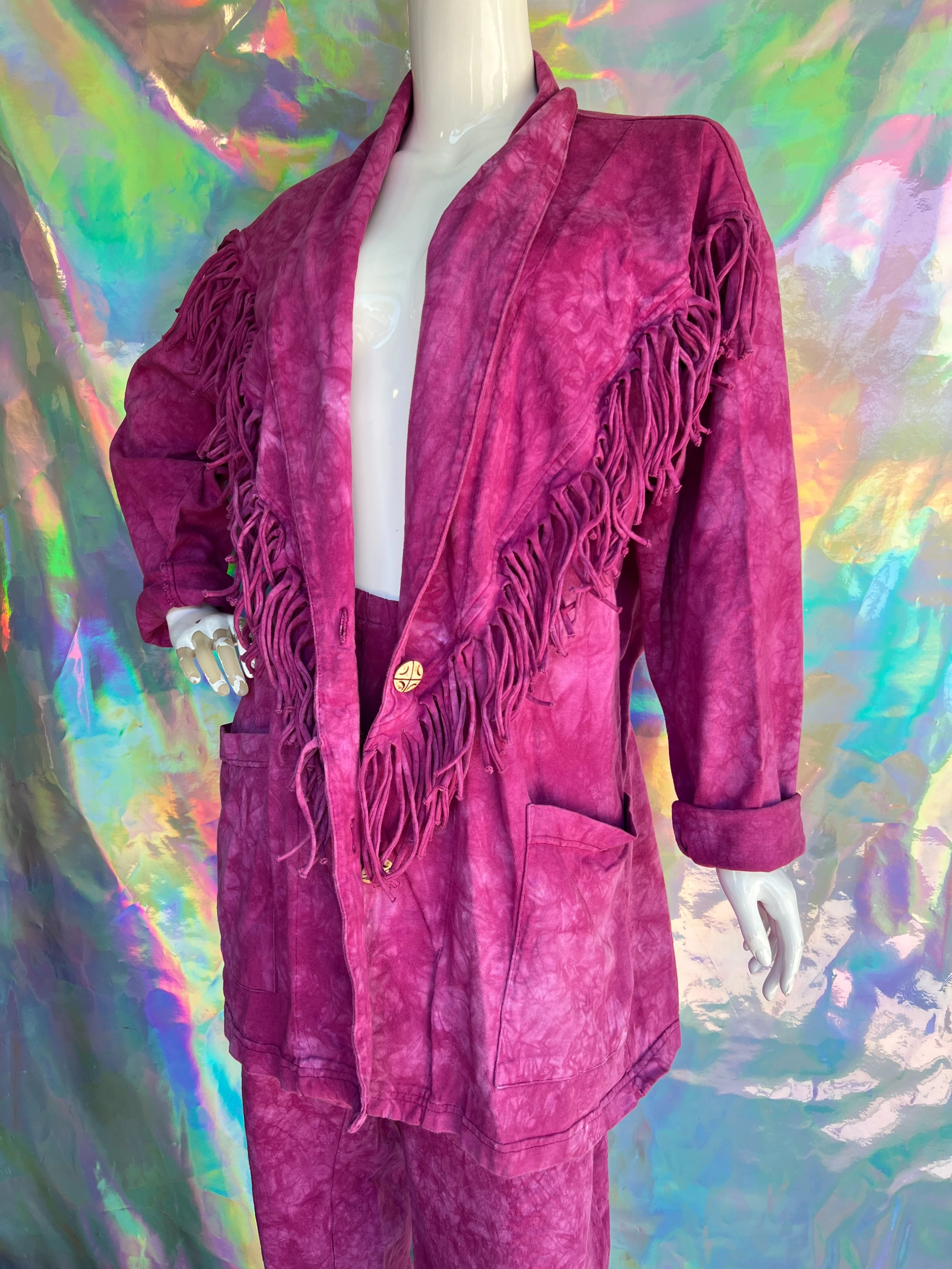 Pink Tie Dye Fringe Blazer Jacket Pant Set by Blue Cactus - Image 4