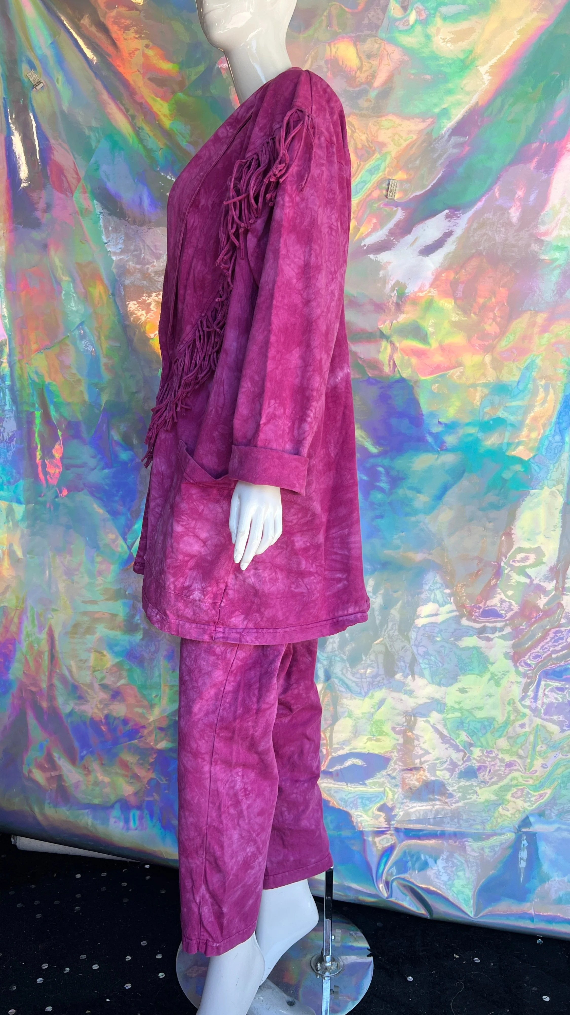 Pink Tie Dye Fringe Blazer Jacket Pant Set by Blue Cactus - Image 5