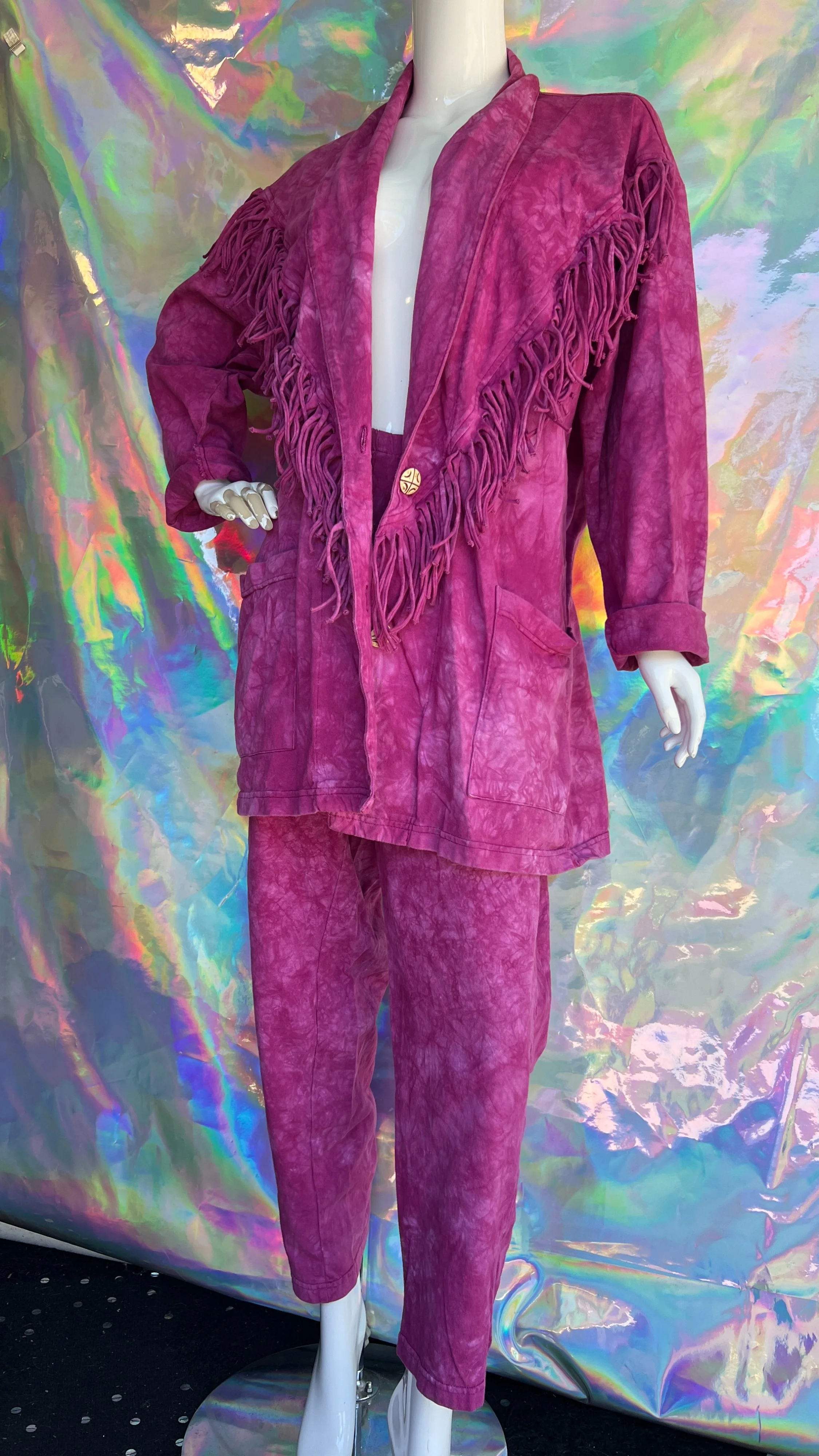 Pink Tie Dye Fringe Blazer Jacket Pant Set by Blue Cactus - Image 6