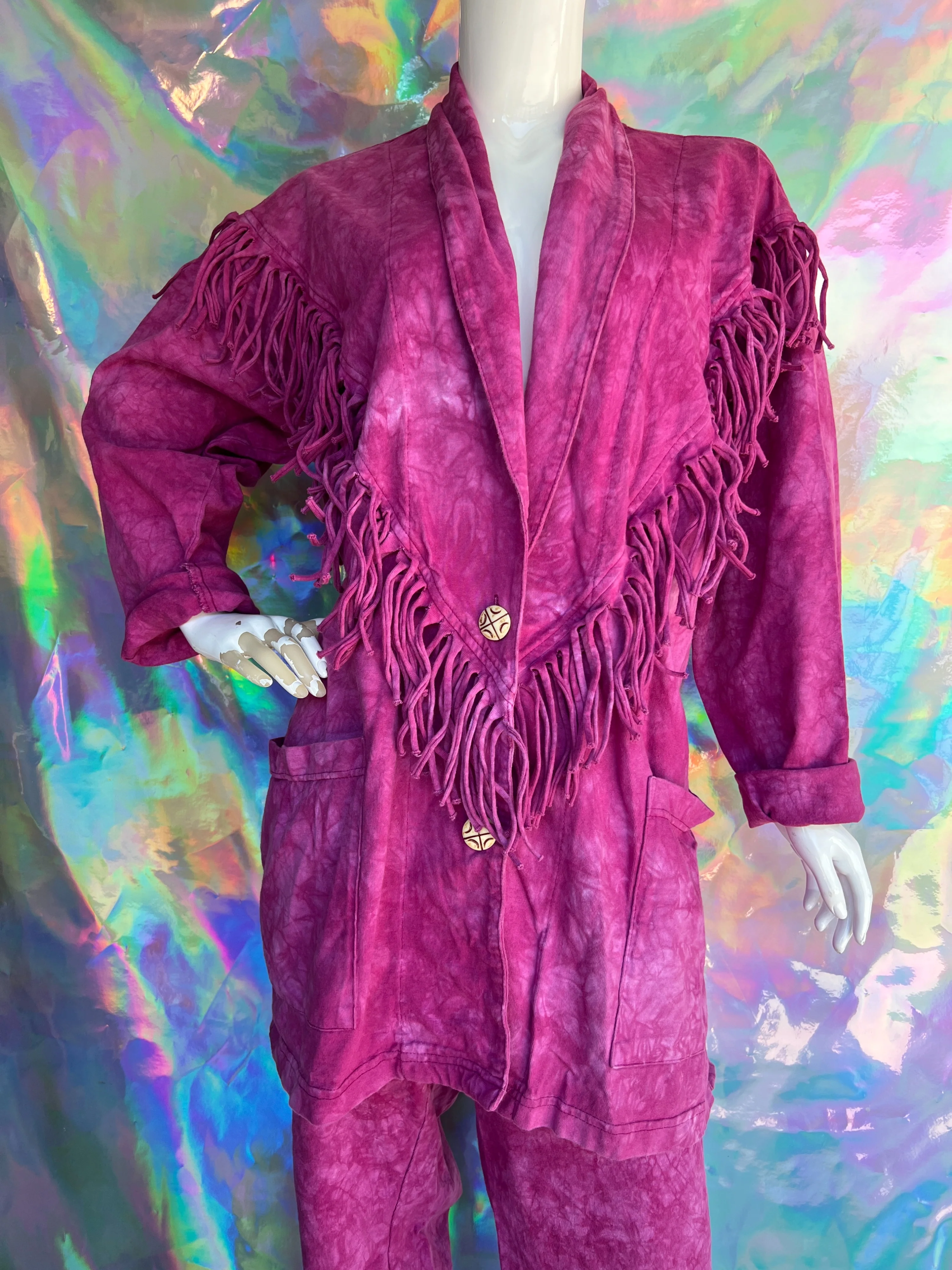 Pink Tie Dye Fringe Blazer Jacket Pant Set by Blue Cactus - Image 8