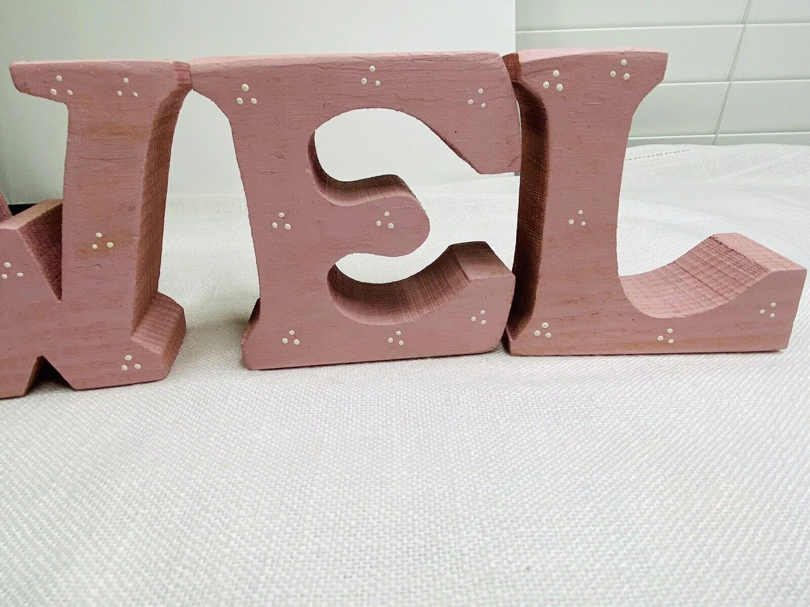 Pink Wood Welcome Baby Girl Letter Cutout Standing Block Letters Decor - Image 8