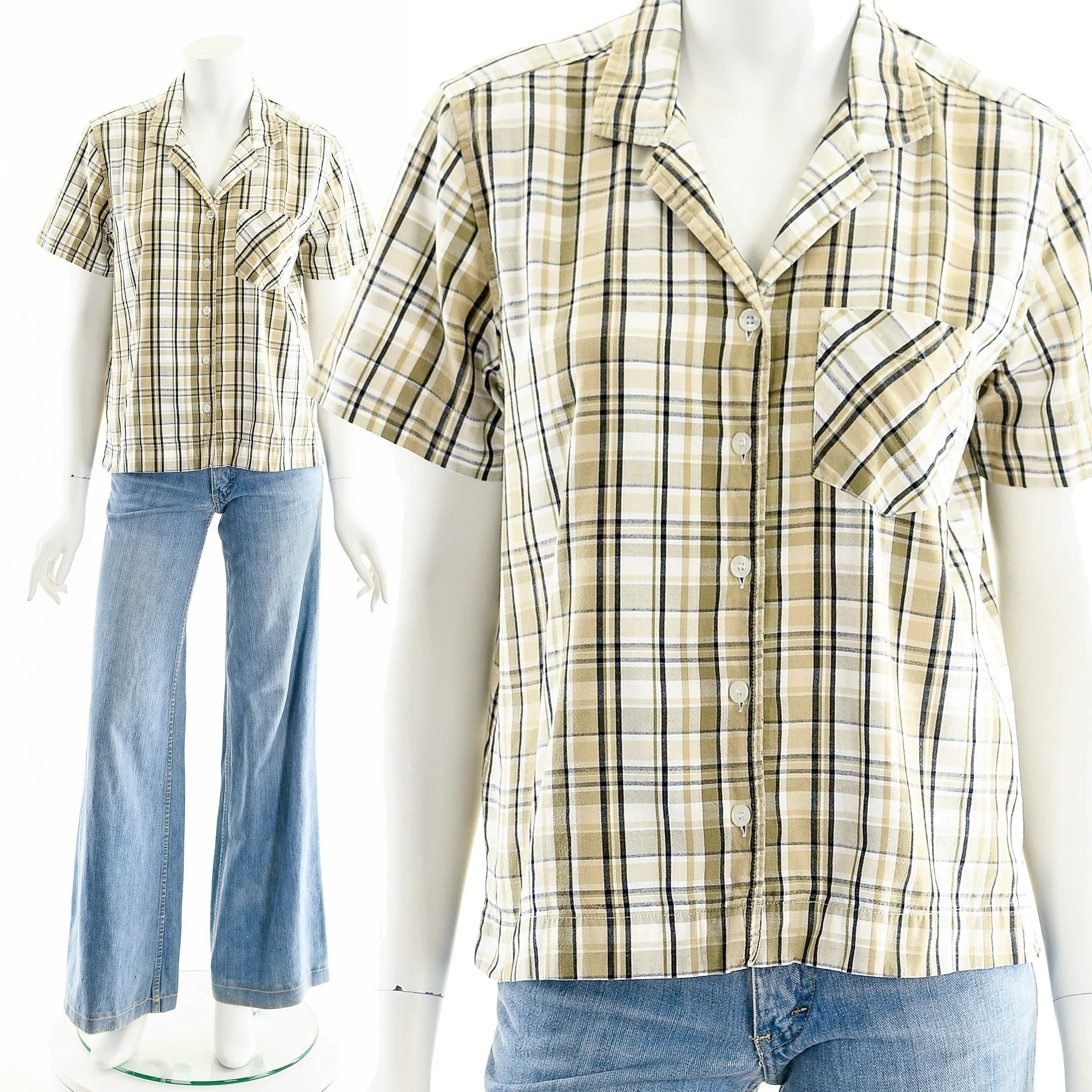 Plaid Cropped Cotton Button Up - Image 3