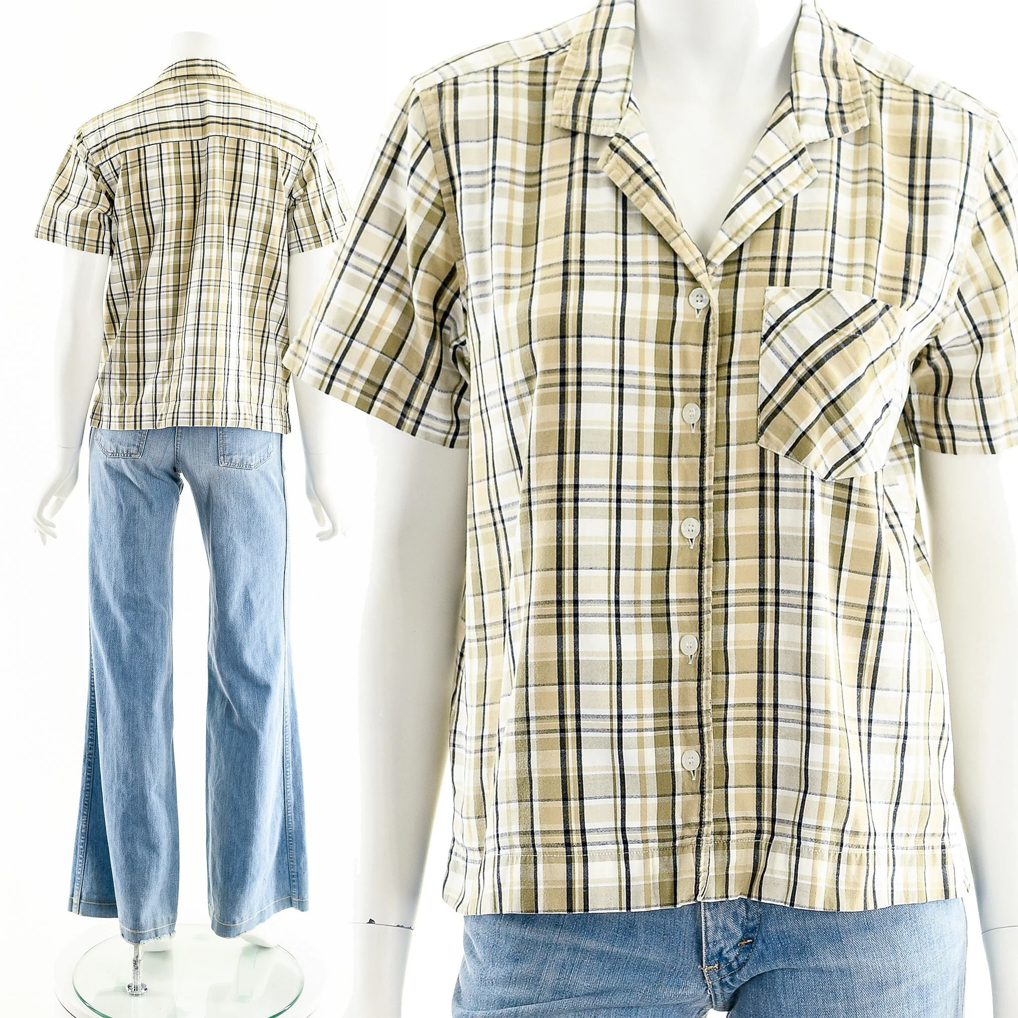 Plaid Cropped Cotton Button Up - Image 4