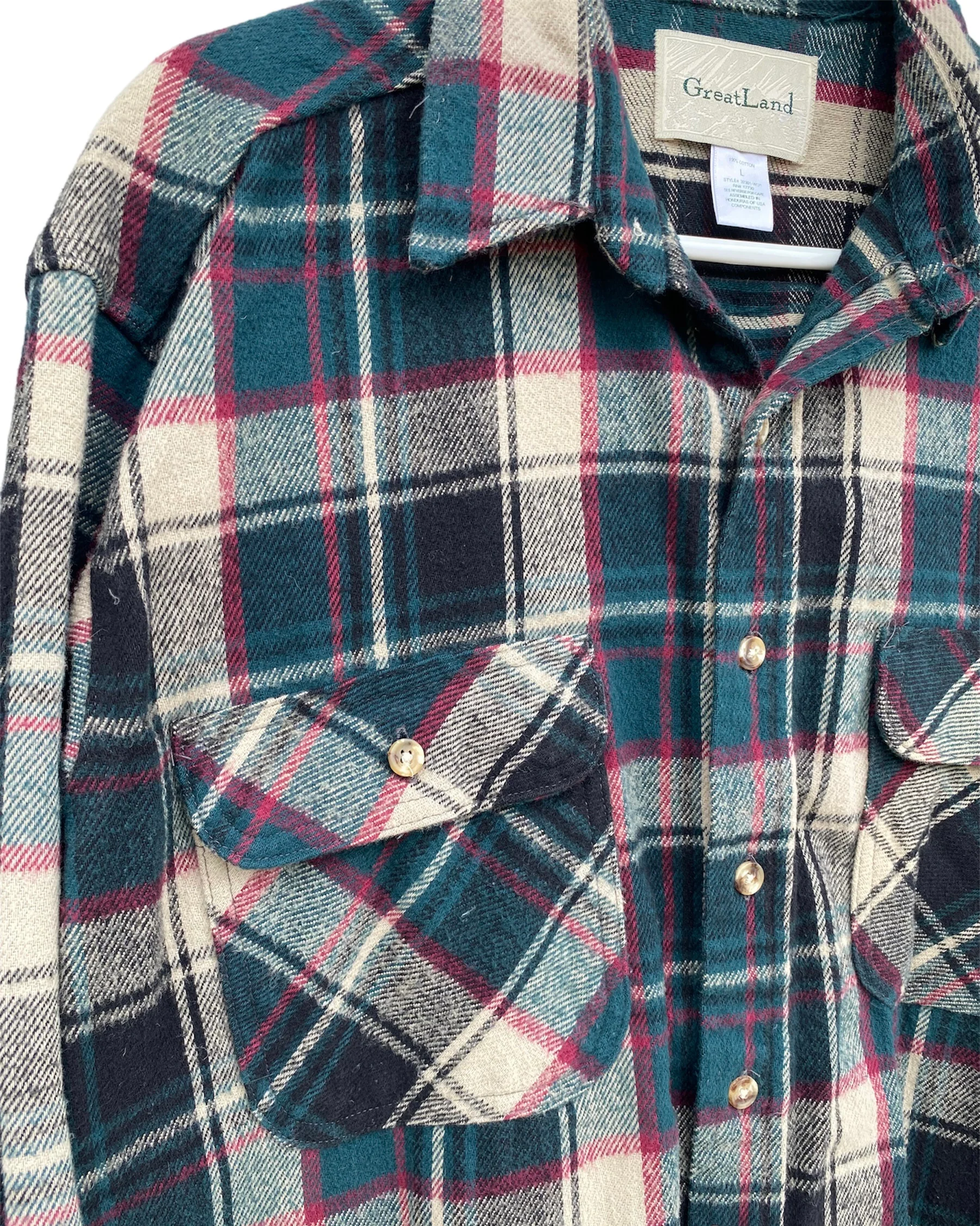 Plaid Flannel Button Up Long Sleeve Large Soft By Greatland - Image 3