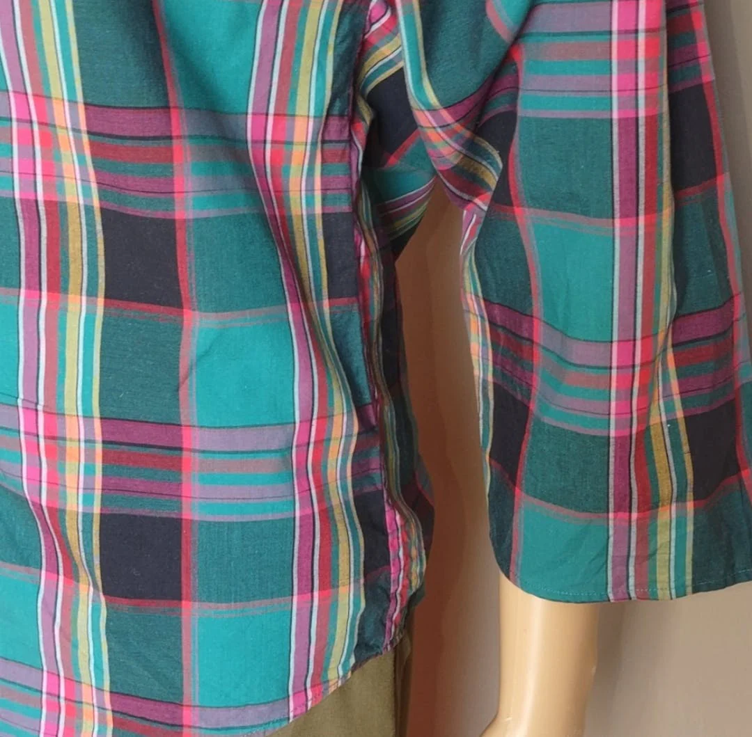 70's Teal Plaid Button Up Top by Ellen Tracy - Image 3