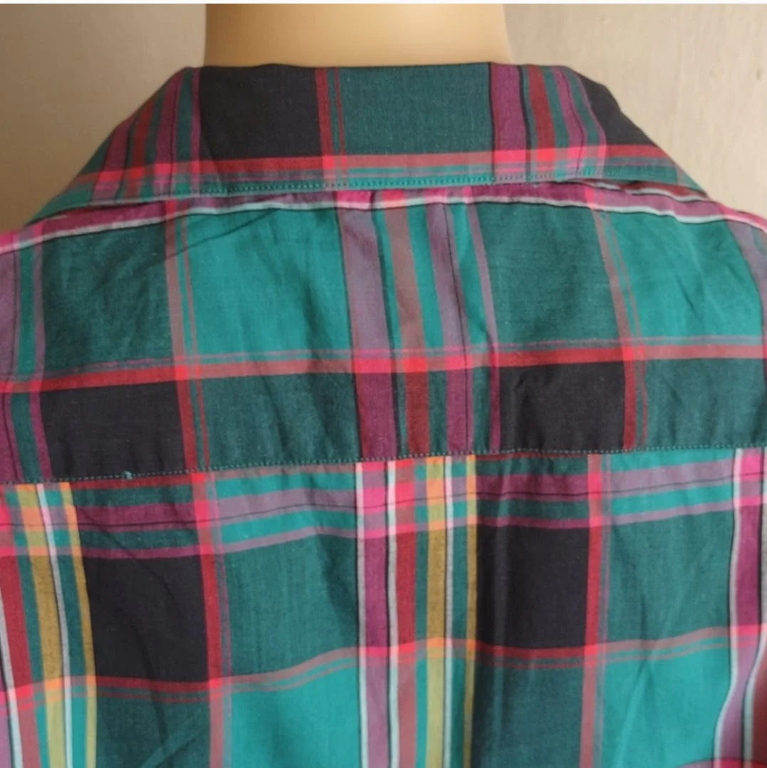 70's Teal Plaid Button Up Top by Ellen Tracy - Image 5