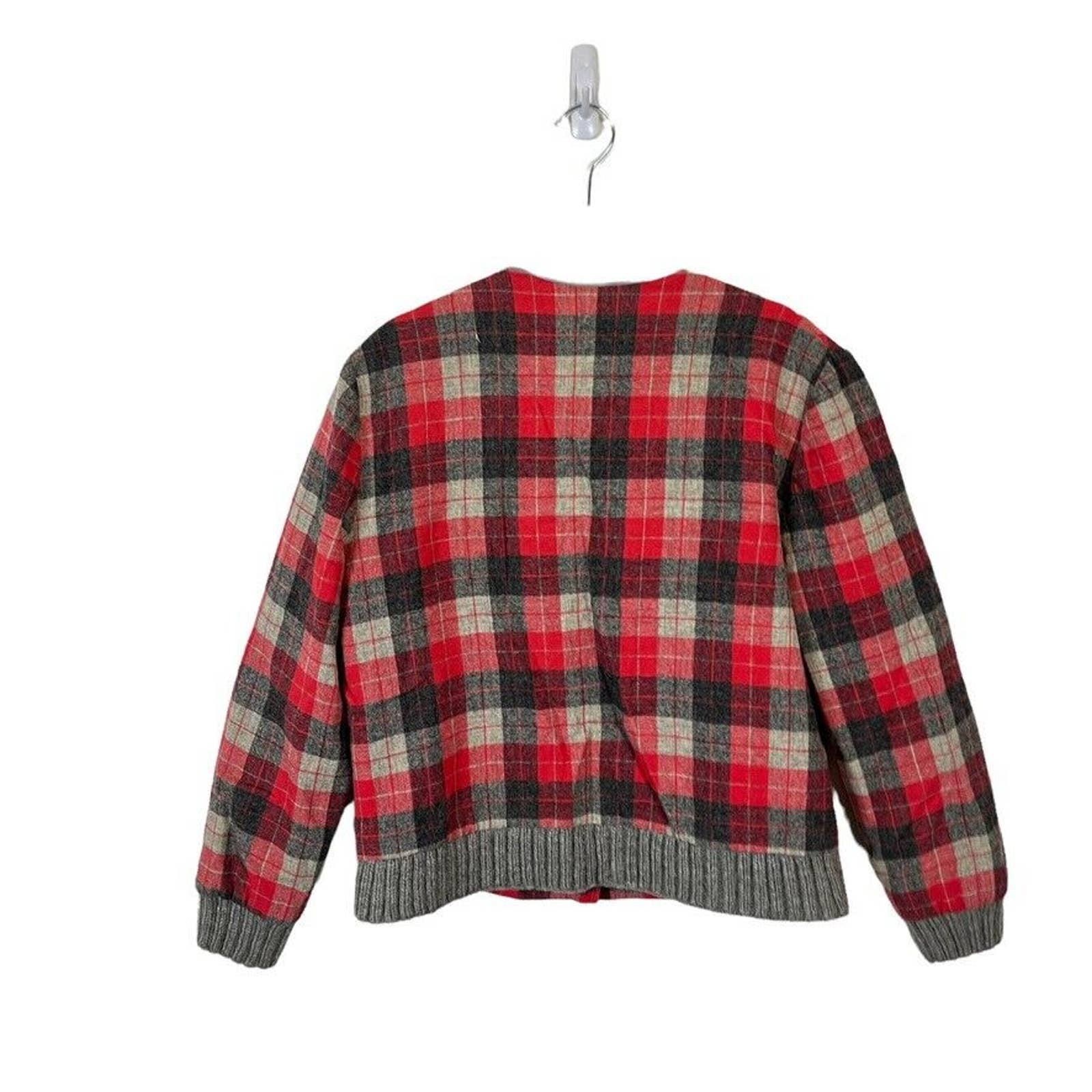Plaid Short Jacket Handmade Womens Preppy Perfection Red Tan Black Sz Medium M - Image 2