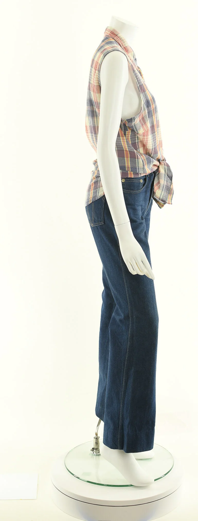 Plaid Sleeveless Button Up Cropped Blouse - Image 5