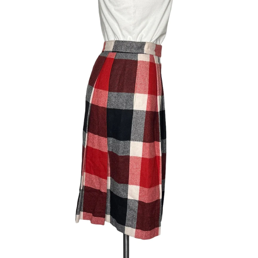 Plaid Wool Blend Skirt Red Black Cream Pleats By Summit Sportwear - Image 5
