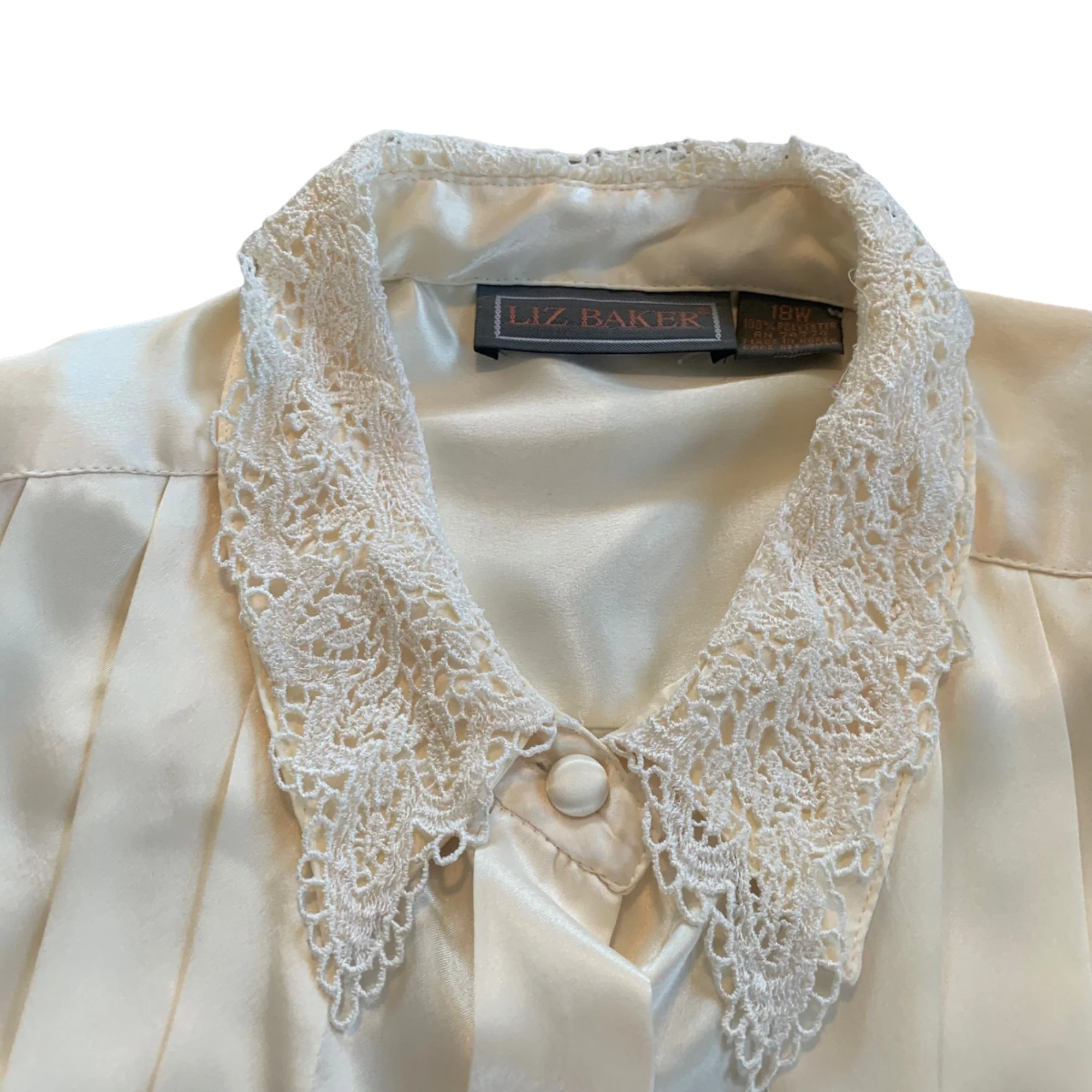 Pleated Floral Crocheted Collar Romantic Blouse By Liz Baker - Image 4