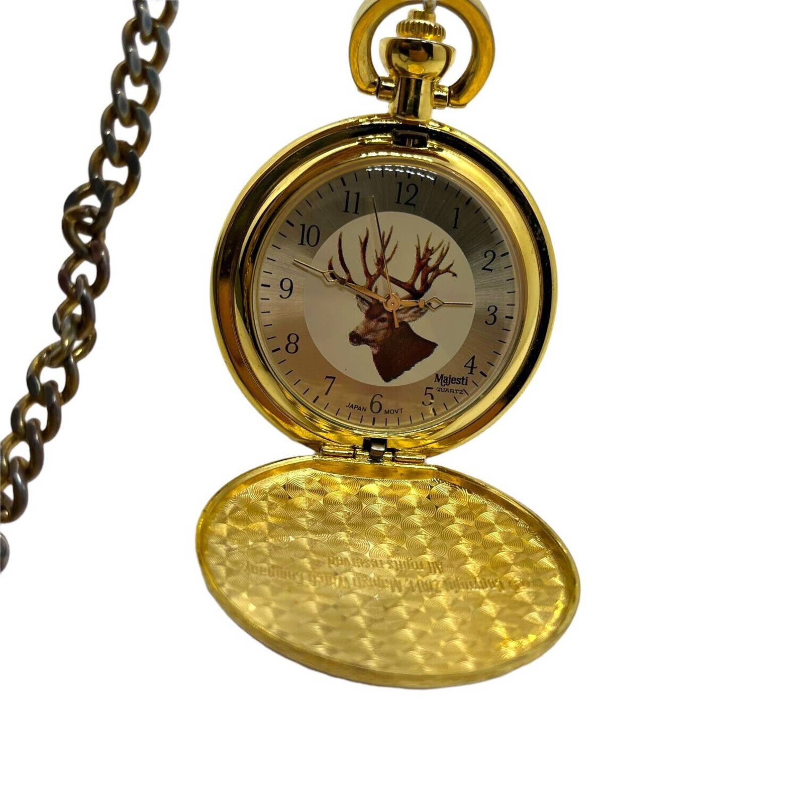 Pocket Watch Mule Deer Stag Quartz Japan Movt Mechanical Battery Gold by Majesti - Image 10