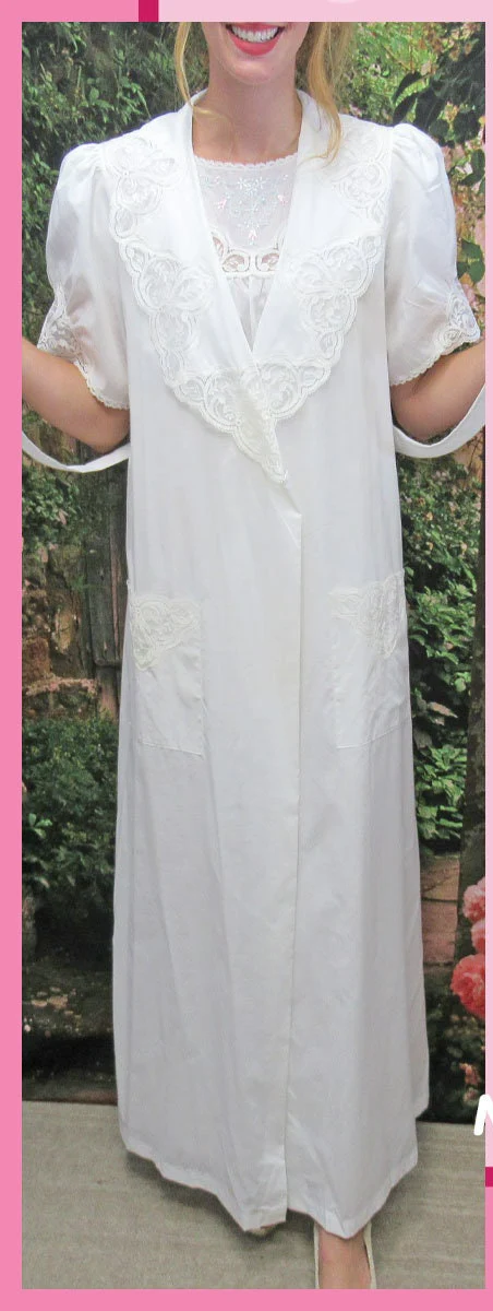 Prairie Style Robe and Nightgown Wlace Never Worn Bridal White Peignoir Set Shadowline Comforts Polycotton Mix by Shadowline - Image 10
