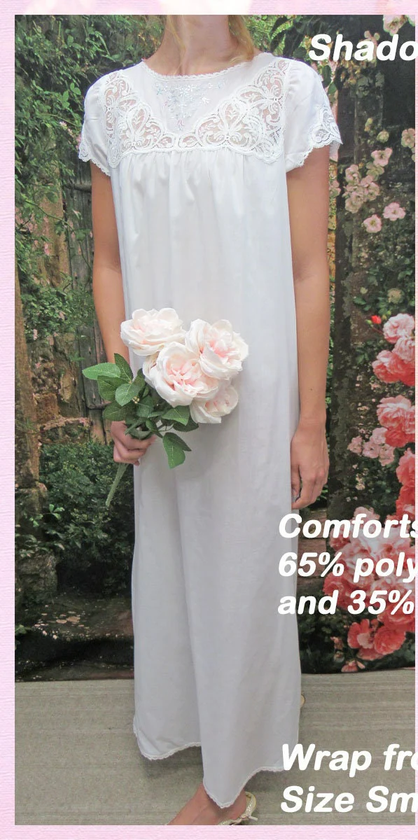Prairie Style Robe and Nightgown Wlace Never Worn Bridal White Peignoir Set Shadowline Comforts Polycotton Mix by Shadowline - Image 2