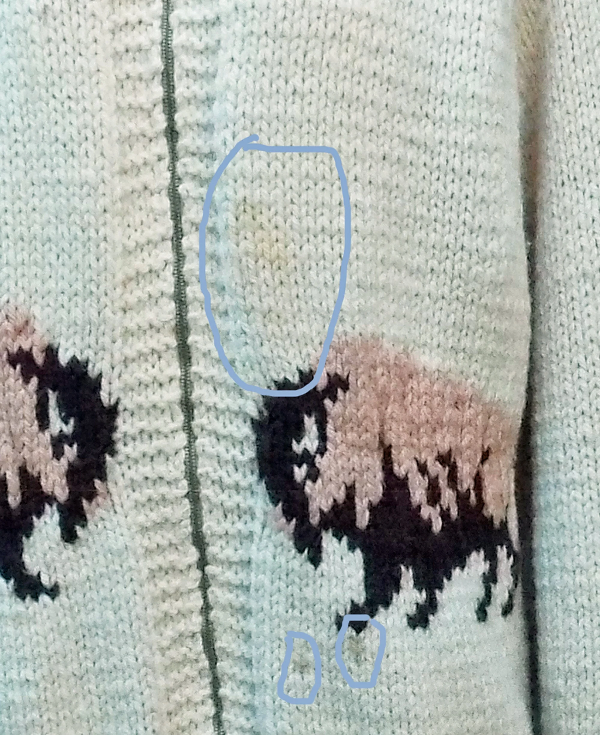 Pre 90s Hand Knitted Cowichan Cardigan with Buffalo "dills" One of a Kind Football Fan Wool Novelty - Image 5