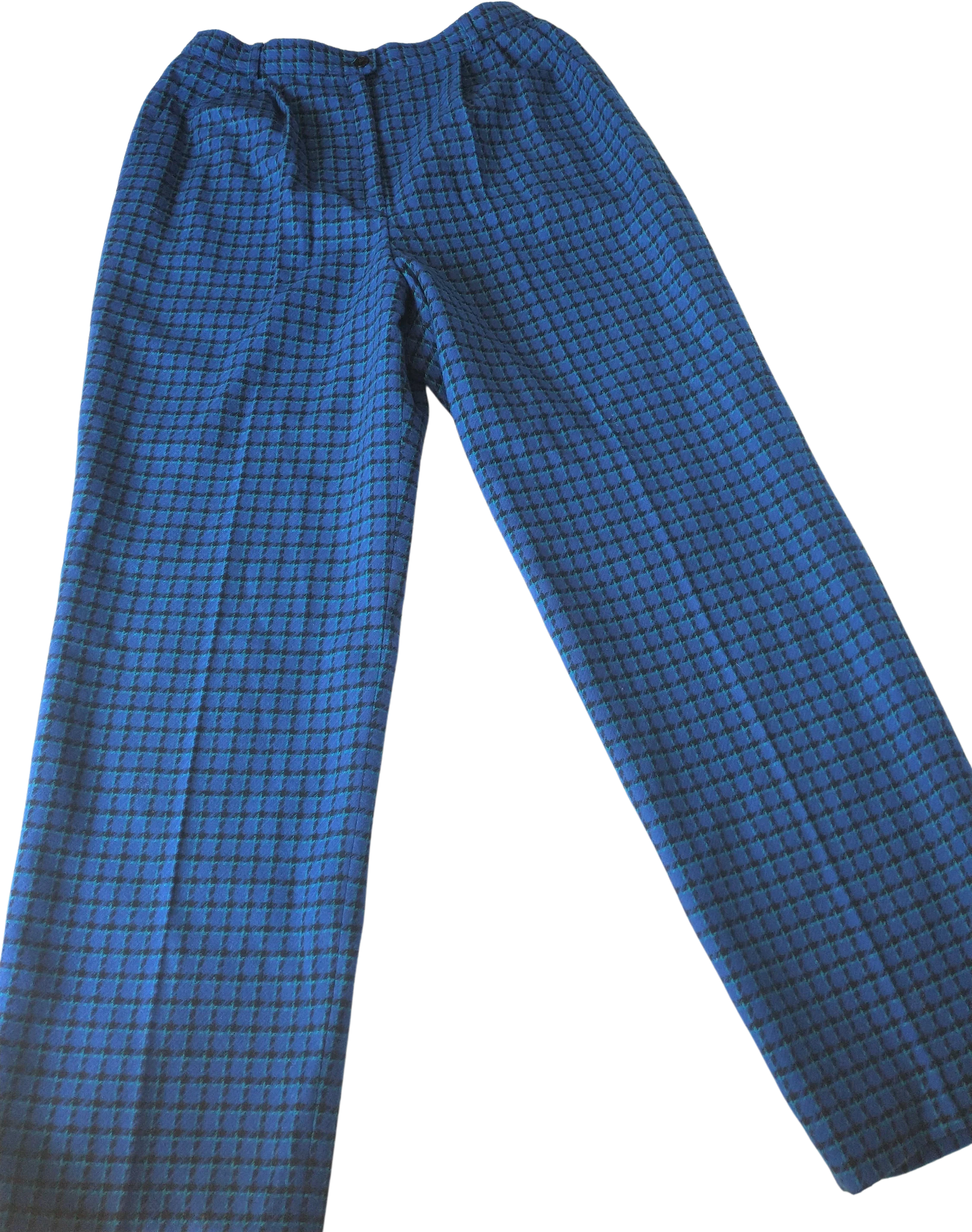 Preppy 80s High Waist Wool Pants Pleated Lined Royal Blue with Black and Green Plaid Women's Medium Made In Usa by Pendleton