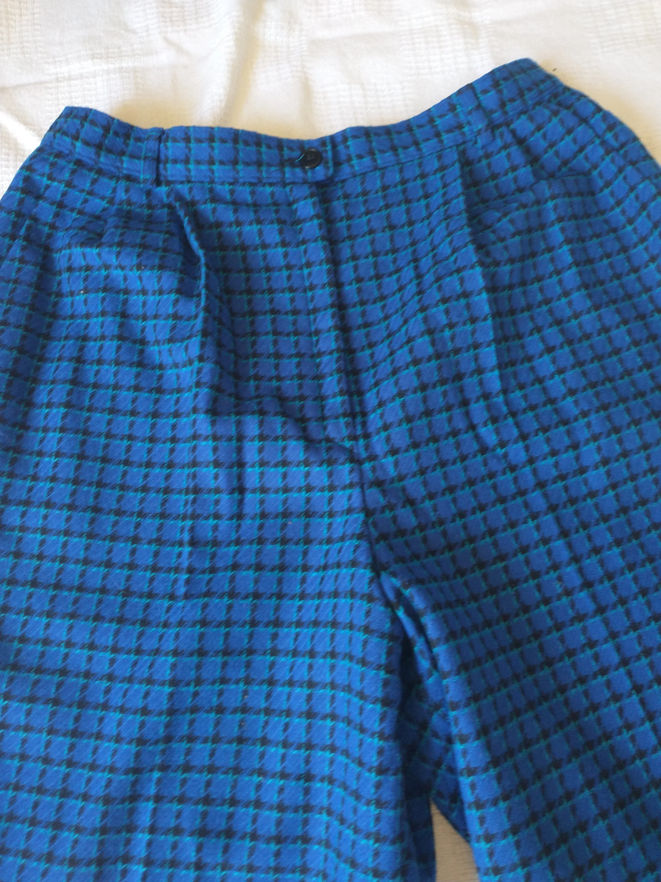 Preppy 80s High Waist Wool Pants Pleated Lined Royal Blue with Black and Green Plaid Women's Medium Made In Usa by Pendleton - Image 3
