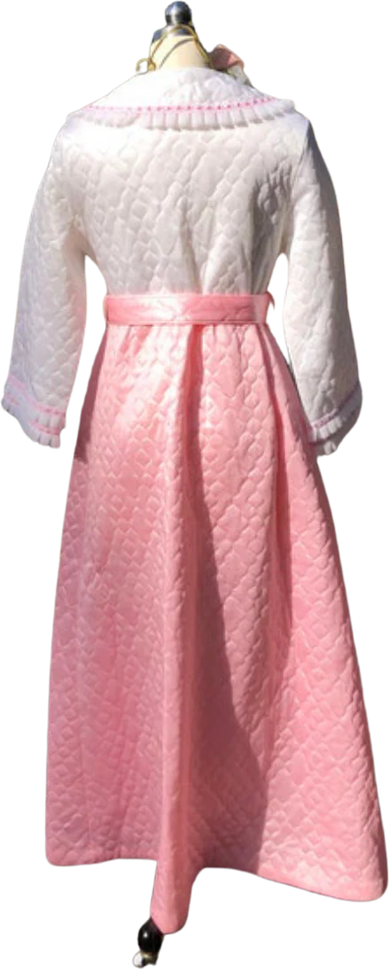Pretty Pink White 70s Quilted Hostess Robe - Image 2