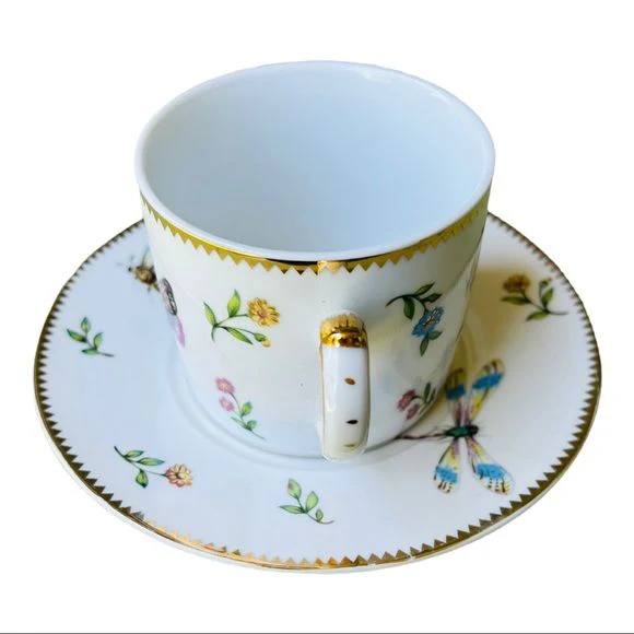 Primavera Pattern Teacup and Saucer Plate Gold Trim Butterfly by I Godinger & Co - Image 7