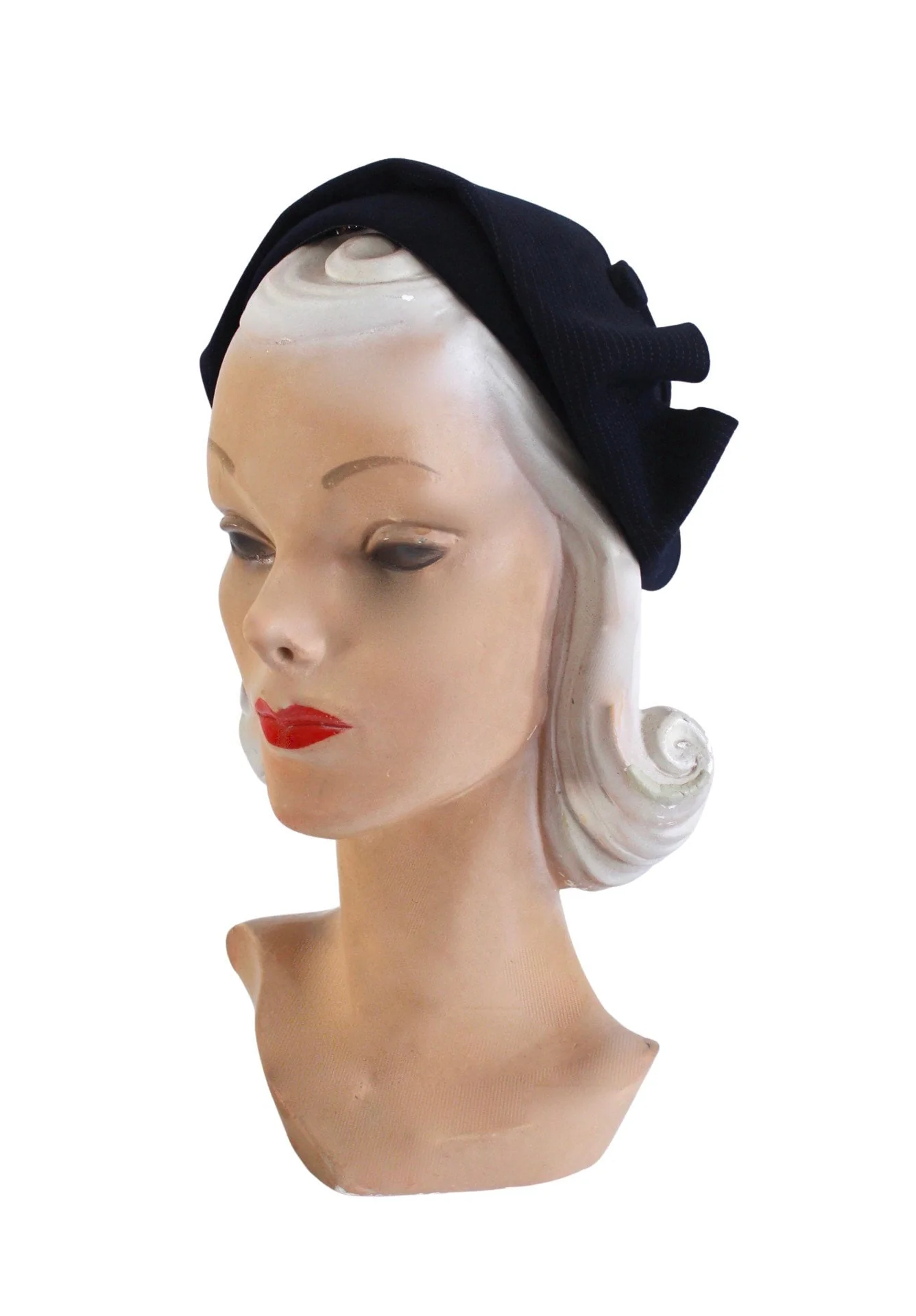 Pristine 40s Navy Blue Figural Curvette Hat - Image 6