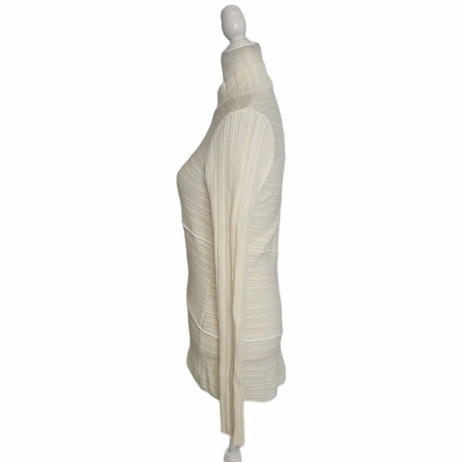 Proenza Schouler Sweater Ivory Ribbed Mock Neck Asymmetrical Knit Top L by Proenza Schouler - Image 3