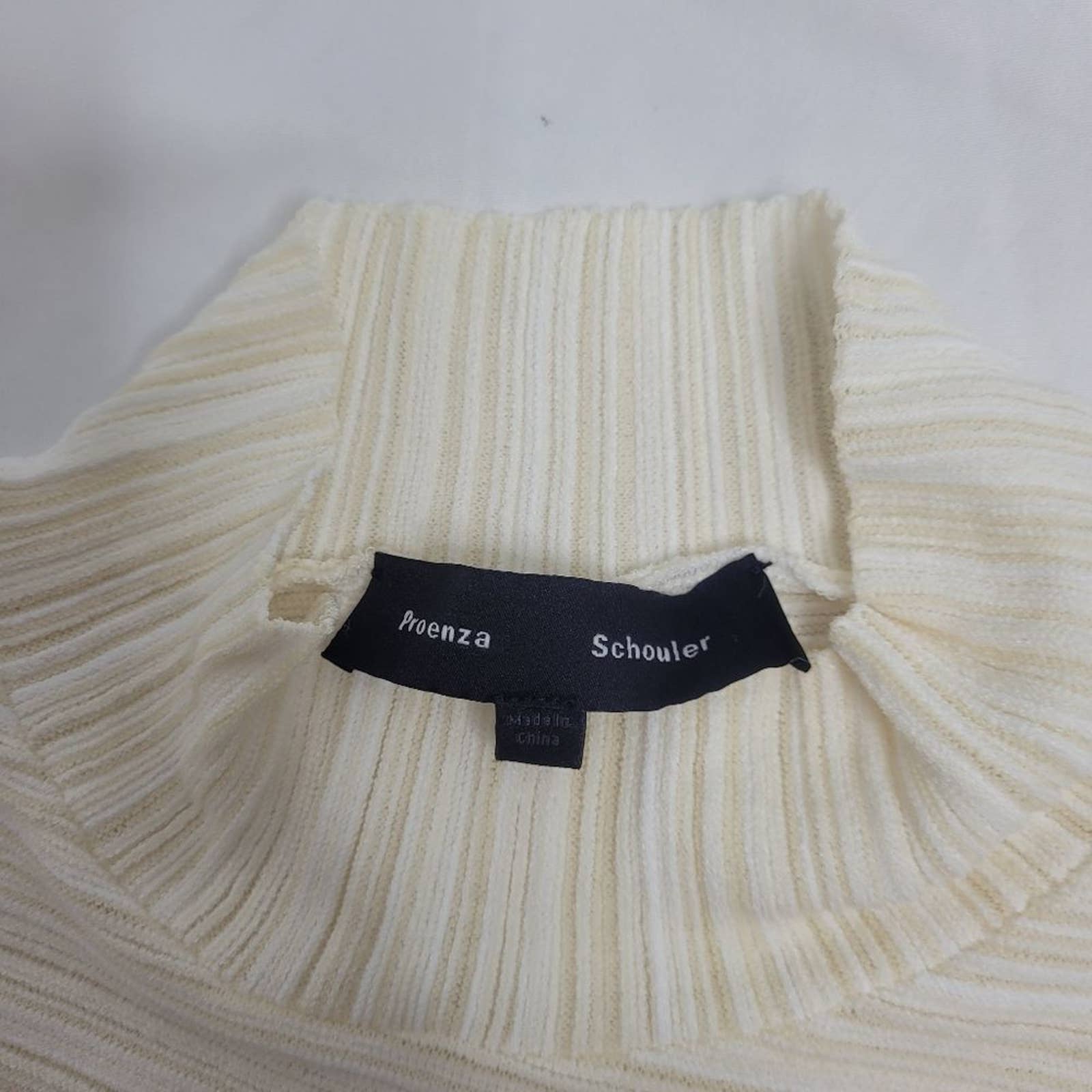 Proenza Schouler Sweater Ivory Ribbed Mock Neck Asymmetrical Knit Top L by Proenza Schouler - Image 7