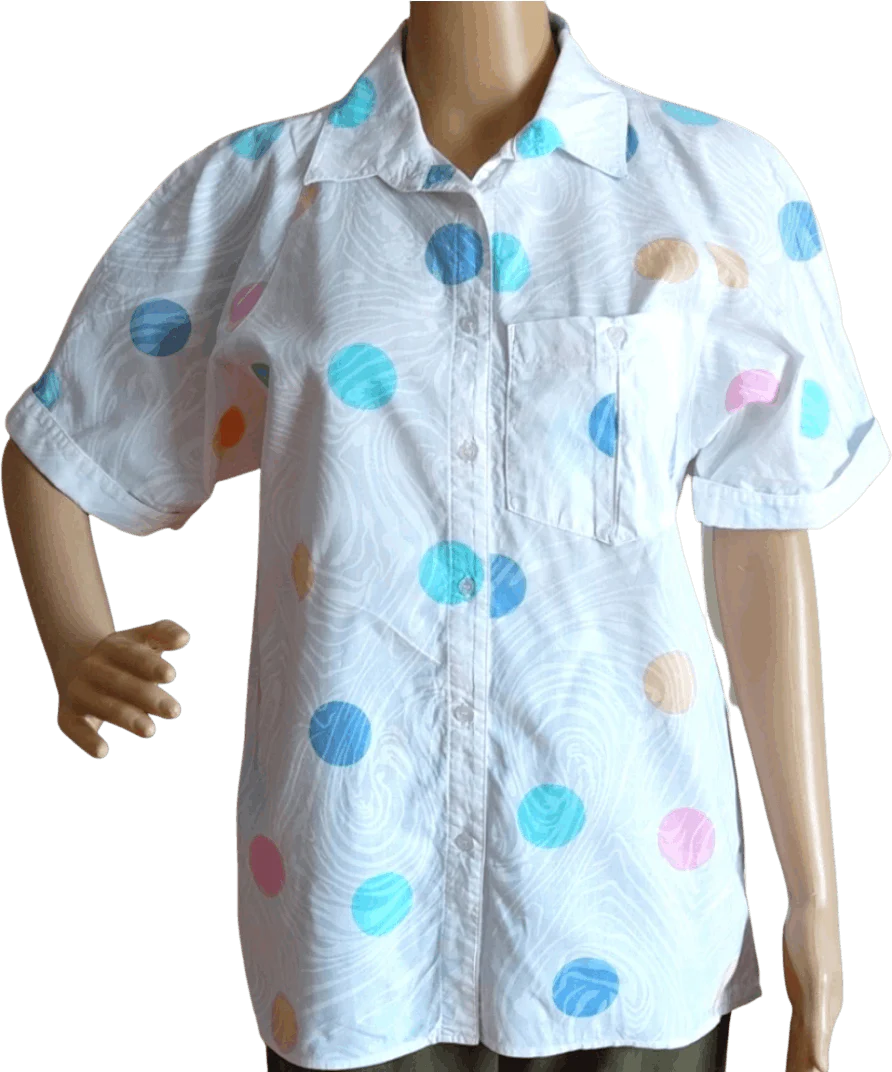 80's Pastel Puff Sleeve Polka Dot Top by Abvien