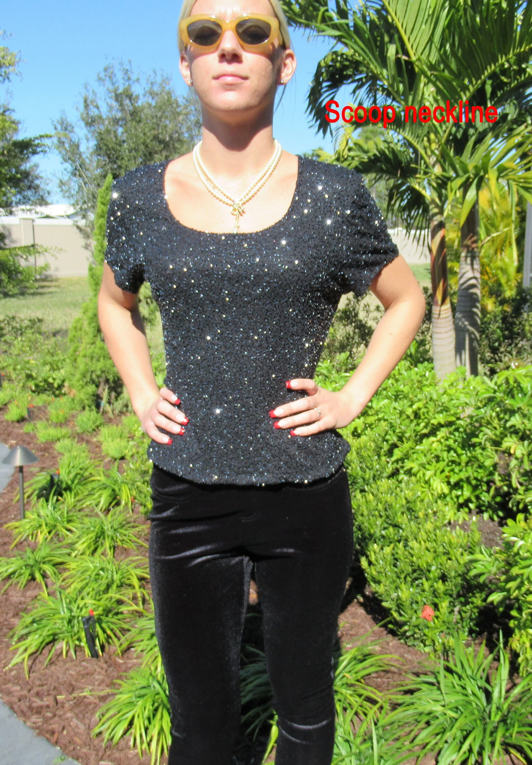 Pullover Blouse Lawrence Kazar Paris Ny Black Beaded Cap Sleeve Event-Ready Made In India Polyester Lined Vintage by Lawrence Kazar - Image 6