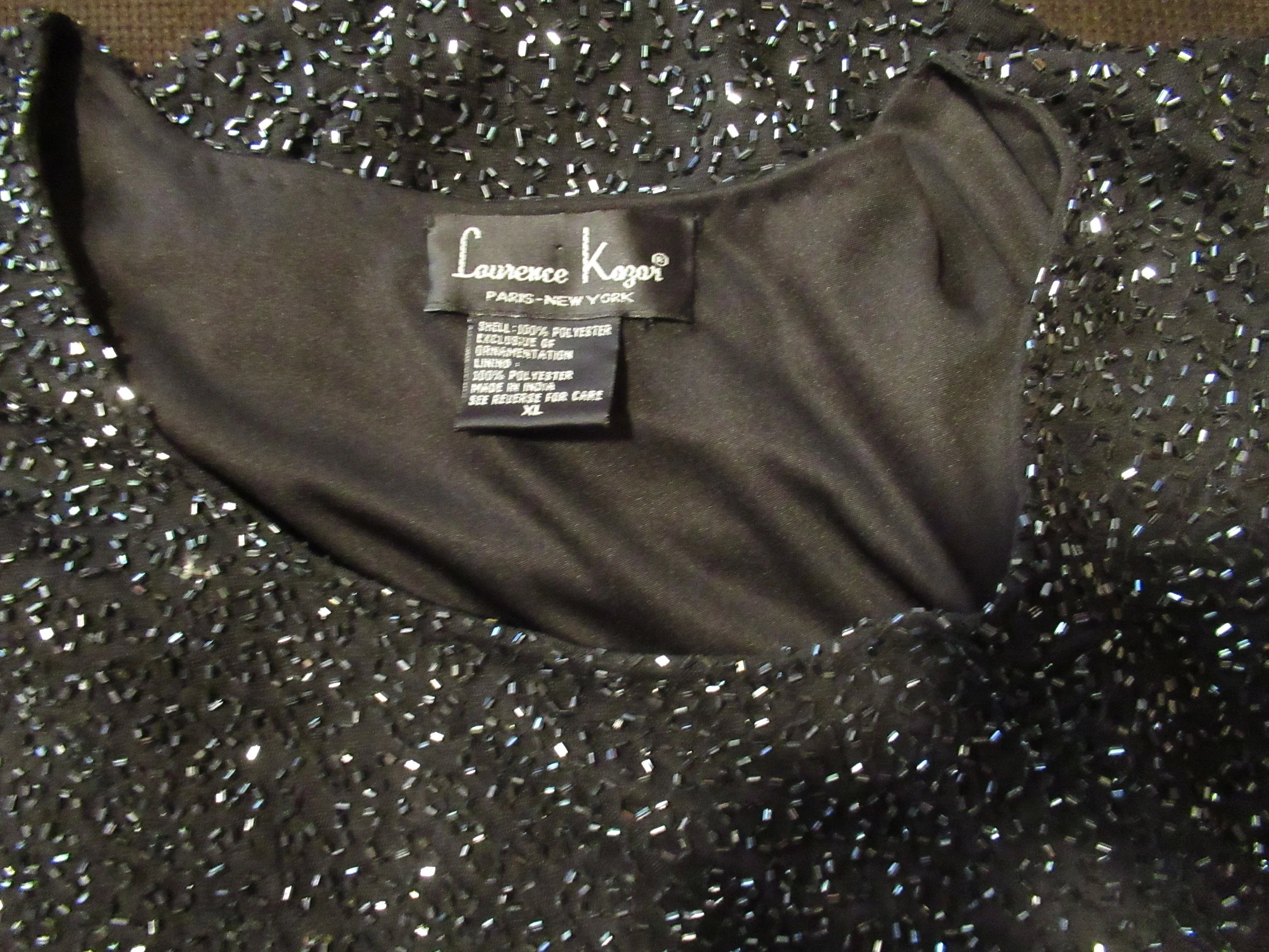 Pullover Blouse Lawrence Kazar Paris Ny Black Beaded Cap Sleeve Event-Ready Made In India Polyester Lined Vintage by Lawrence Kazar - Image 8