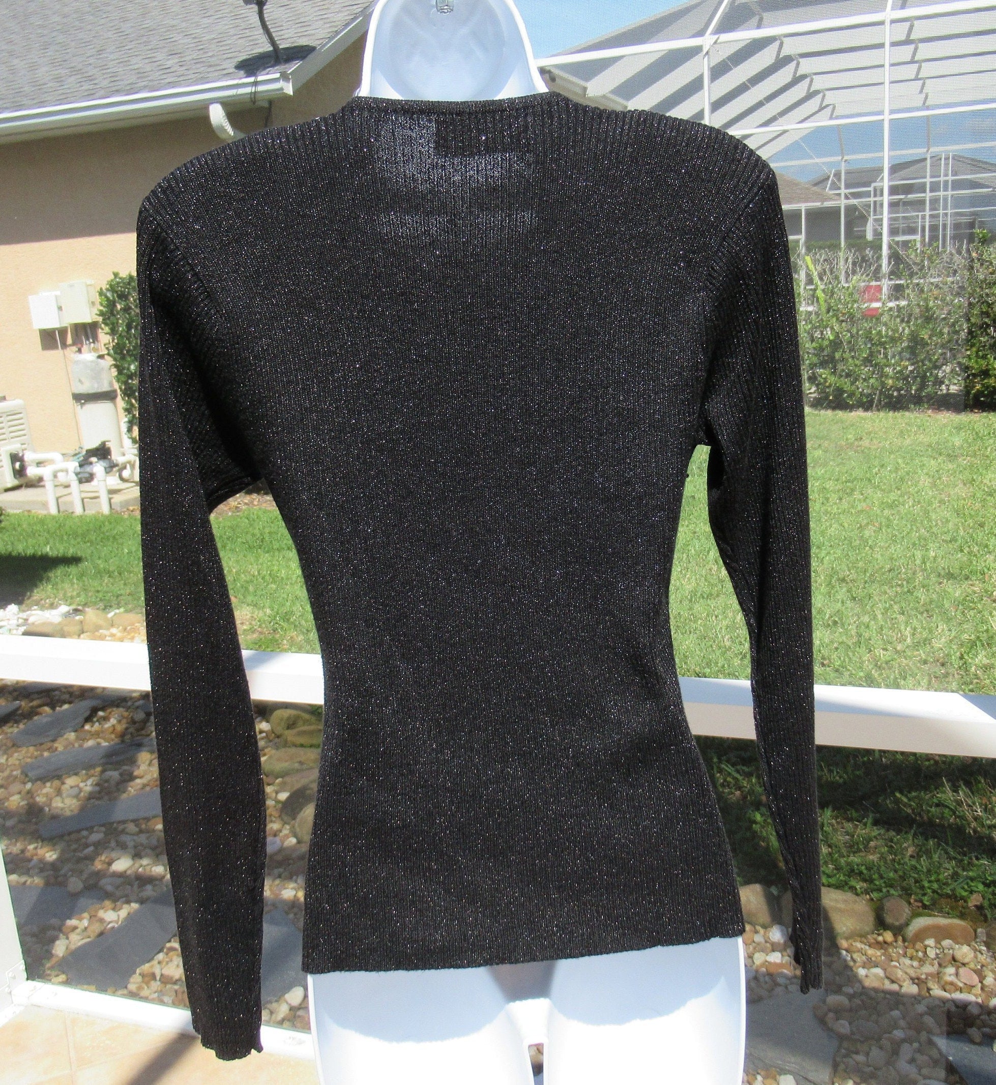 Pullover Seater Christine Phillipe California Couture 1997 Front Beads and Metallic Thread Long Sleeve Scoop Neck by Christine Phillipe California - Image 10