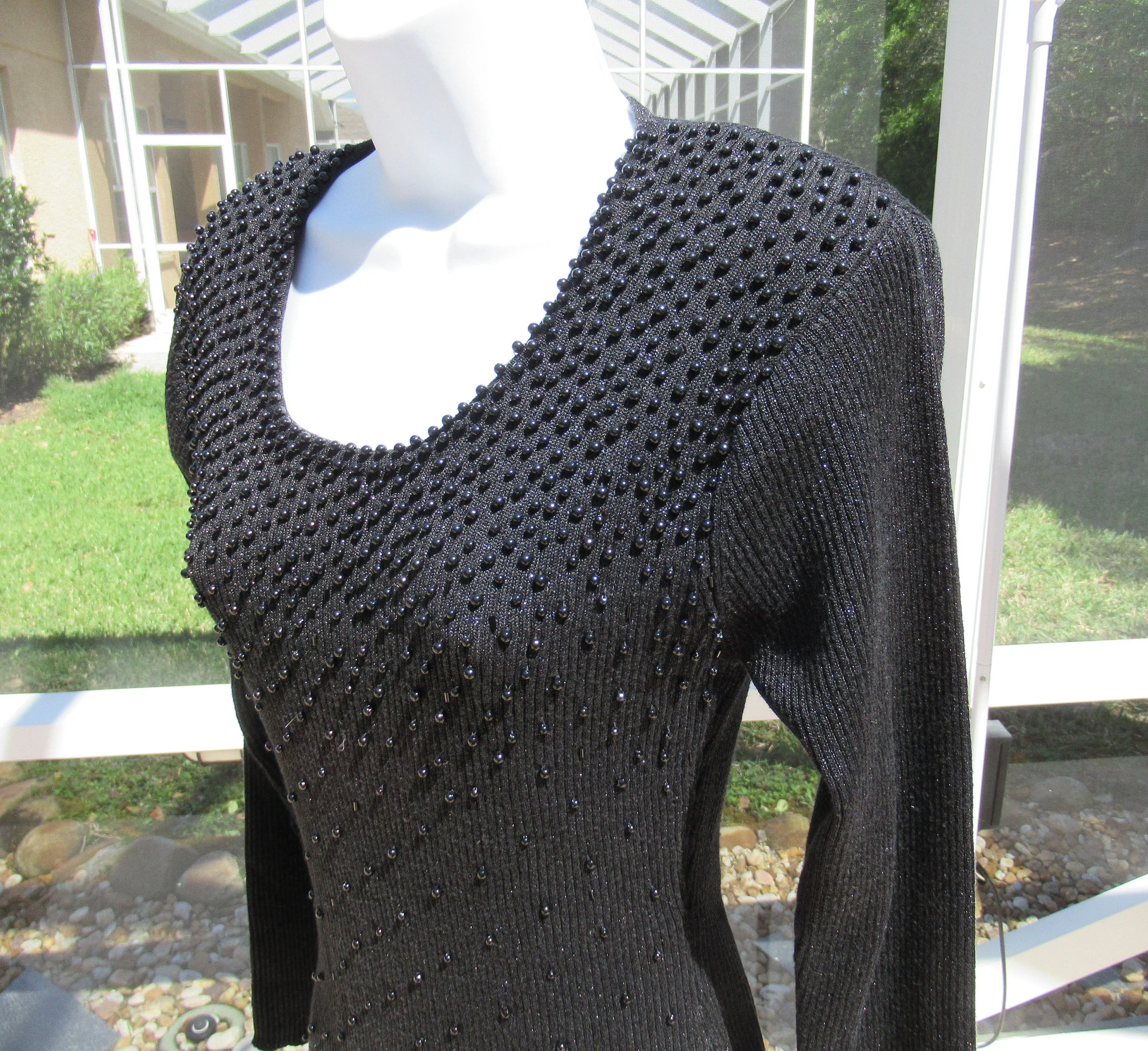 Pullover Seater Christine Phillipe California Couture 1997 Front Beads and Metallic Thread Long Sleeve Scoop Neck by Christine Phillipe California - Image 5