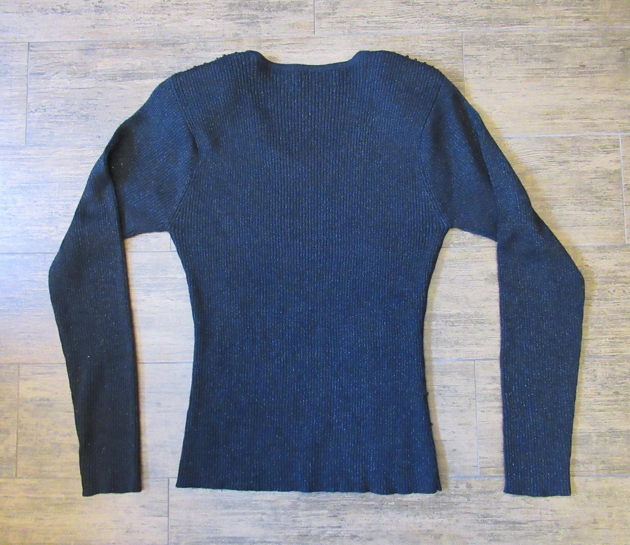 Pullover Seater Christine Phillipe California Couture 1997 Front Beads and Metallic Thread Long Sleeve Scoop Neck by Christine Phillipe California - Image 9
