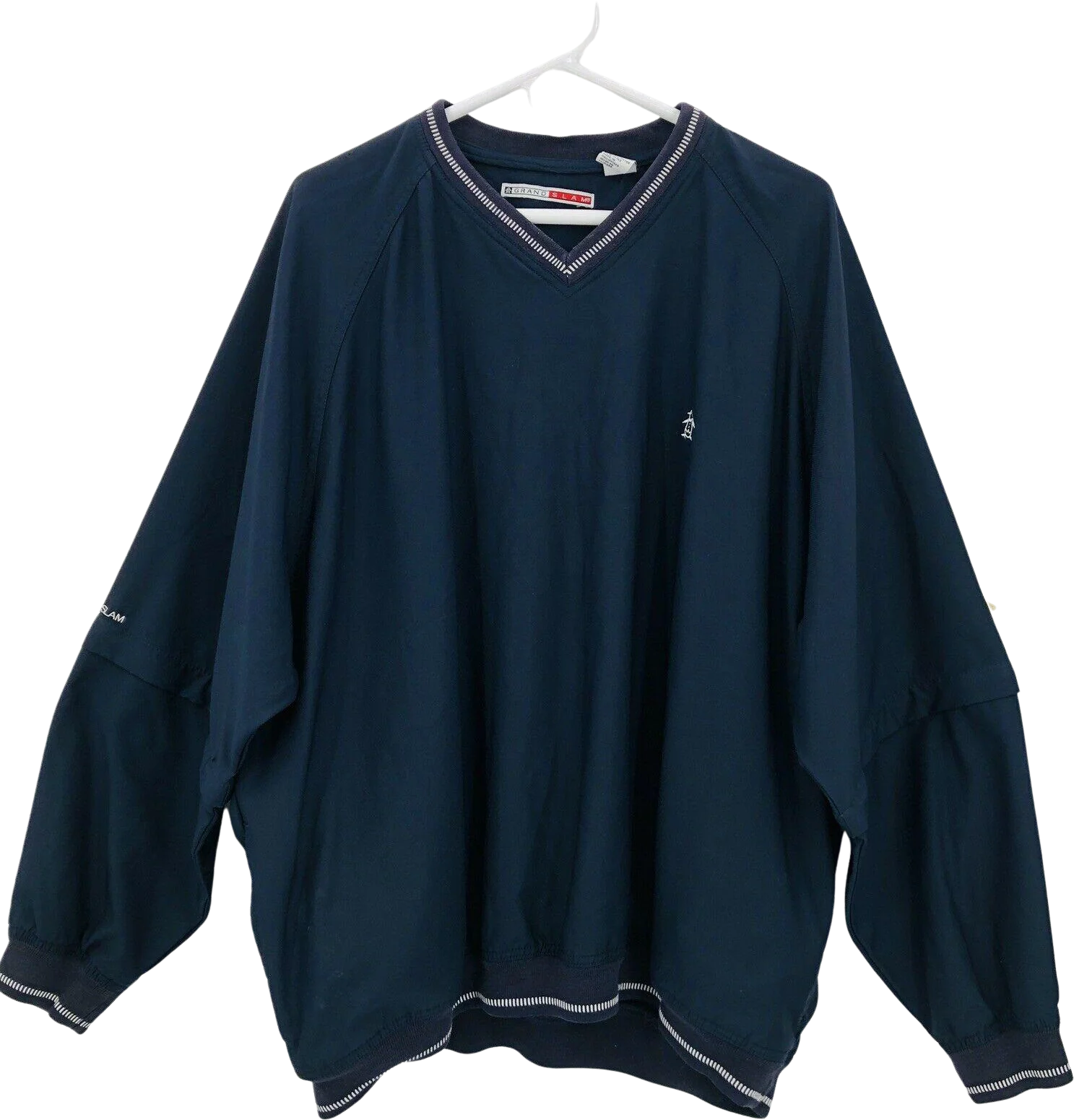 Pullover Sweatshirt Mens Size Xxl Navy Blue Zip Off Sleeves Pockets by Grand Slam