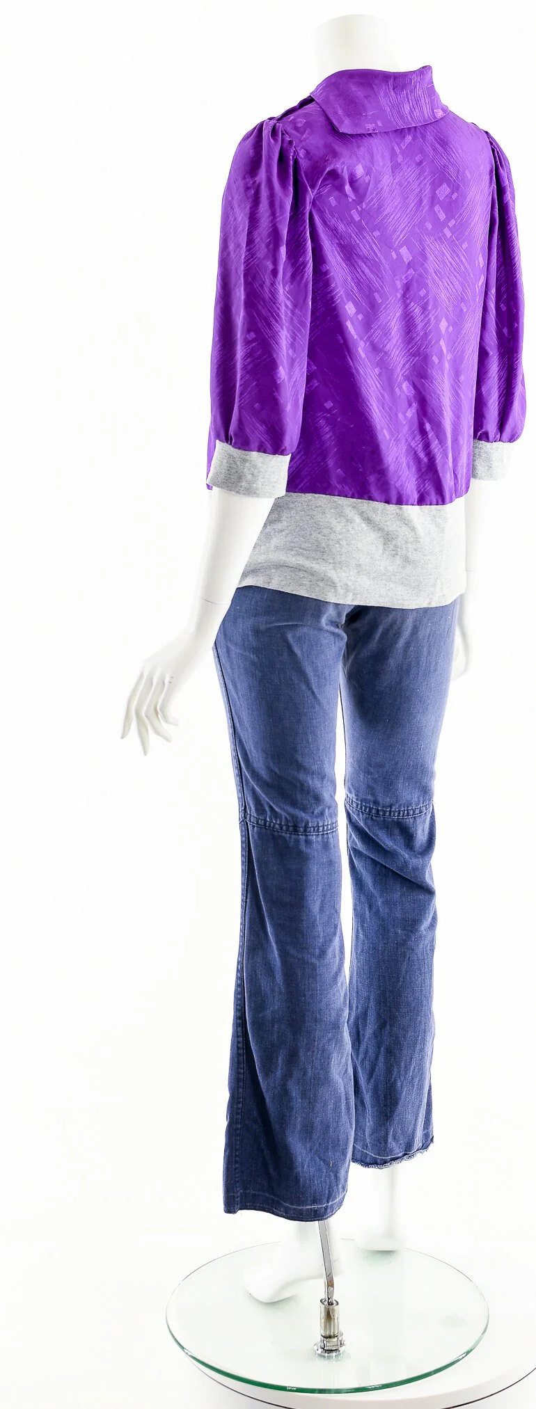 Purple and Silver Color Blocked Satin Blouse by Oysterfruit - Image 8