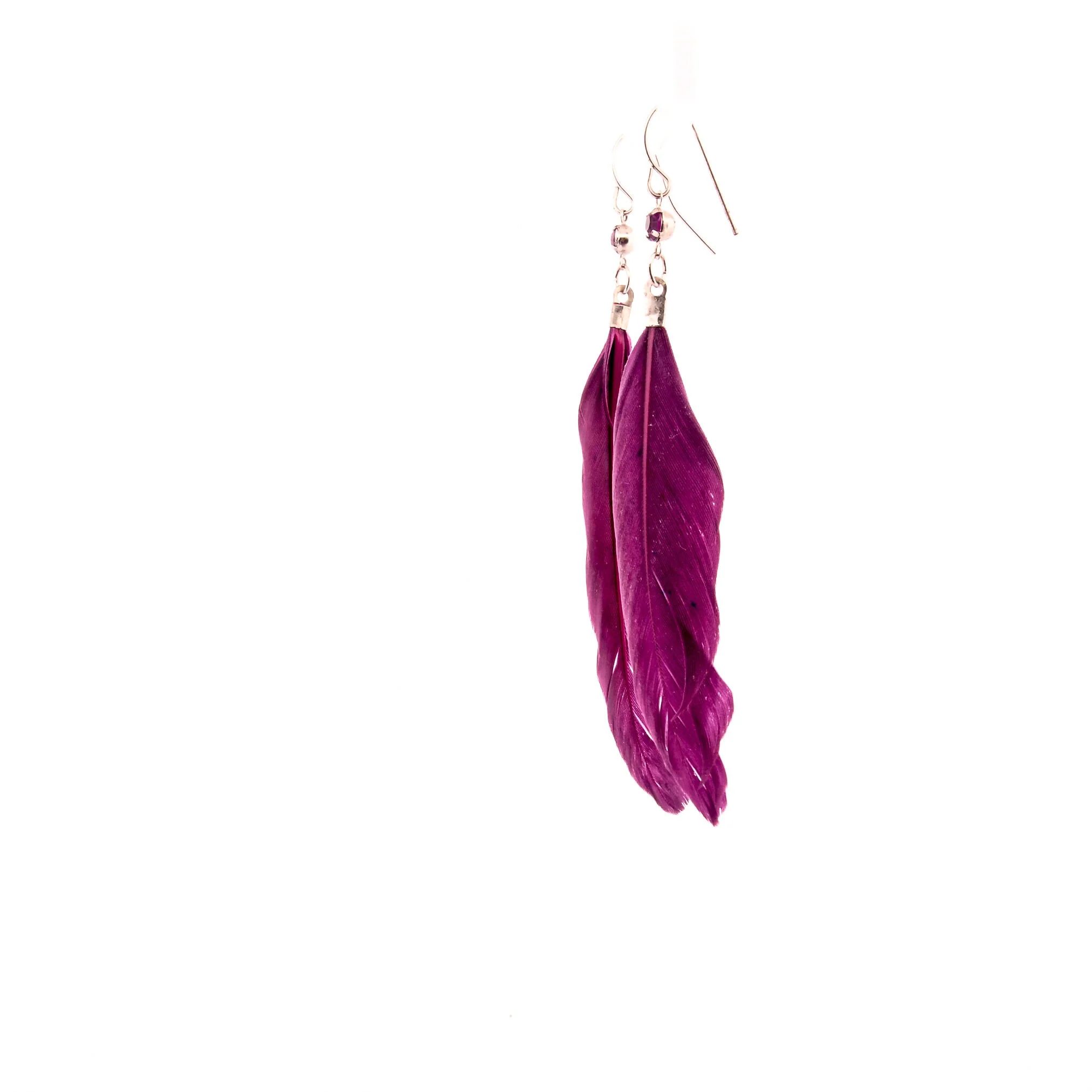 Purple Feather Rhinestone Earrings - Image 3