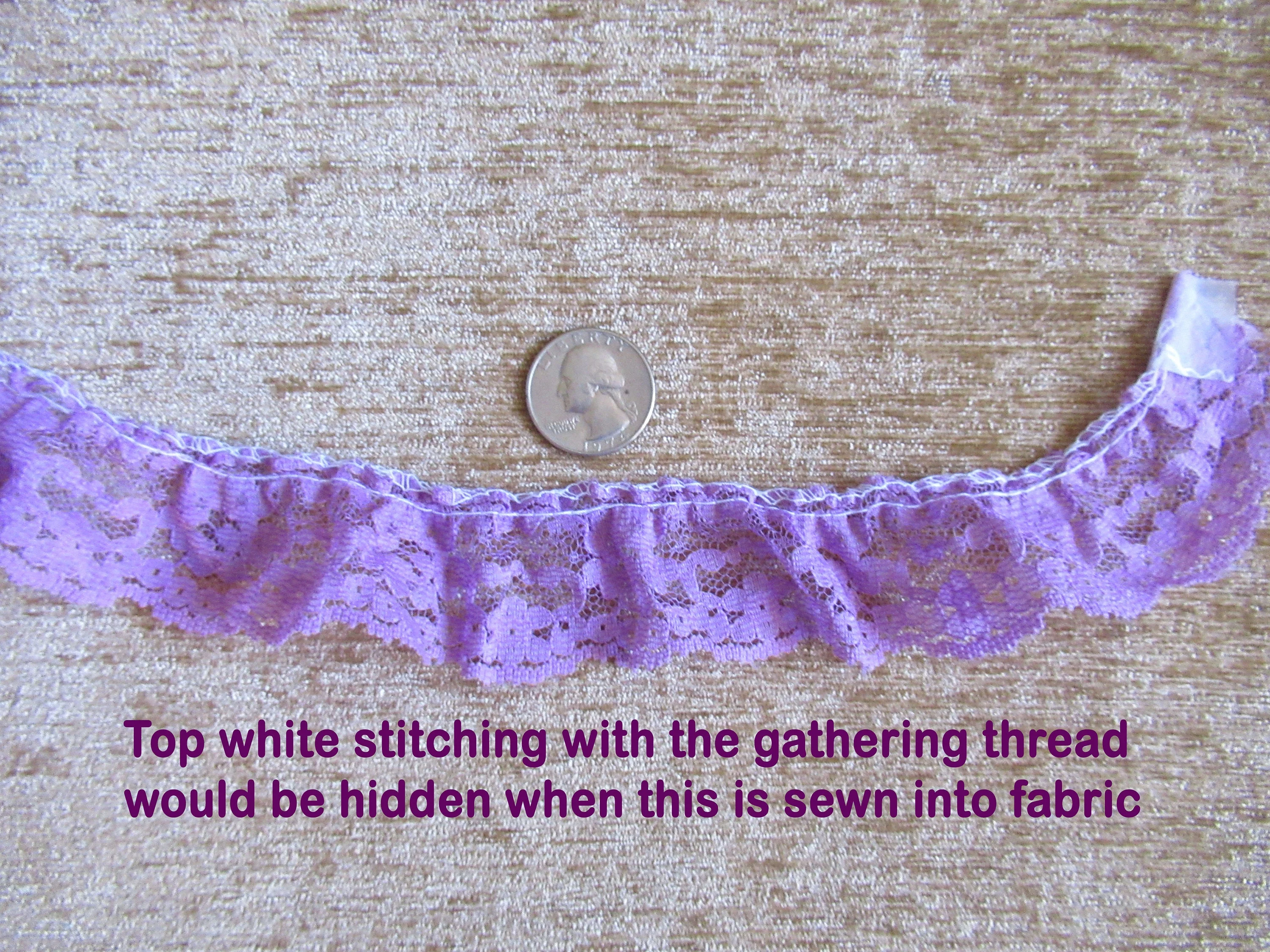 Purple Floral Sheer Softly Ruffled Wide Lace Trim 6 and 12 Yard Uncut Piece Scalloped Edge Pastel Pretty Trim Vintage - Image 4