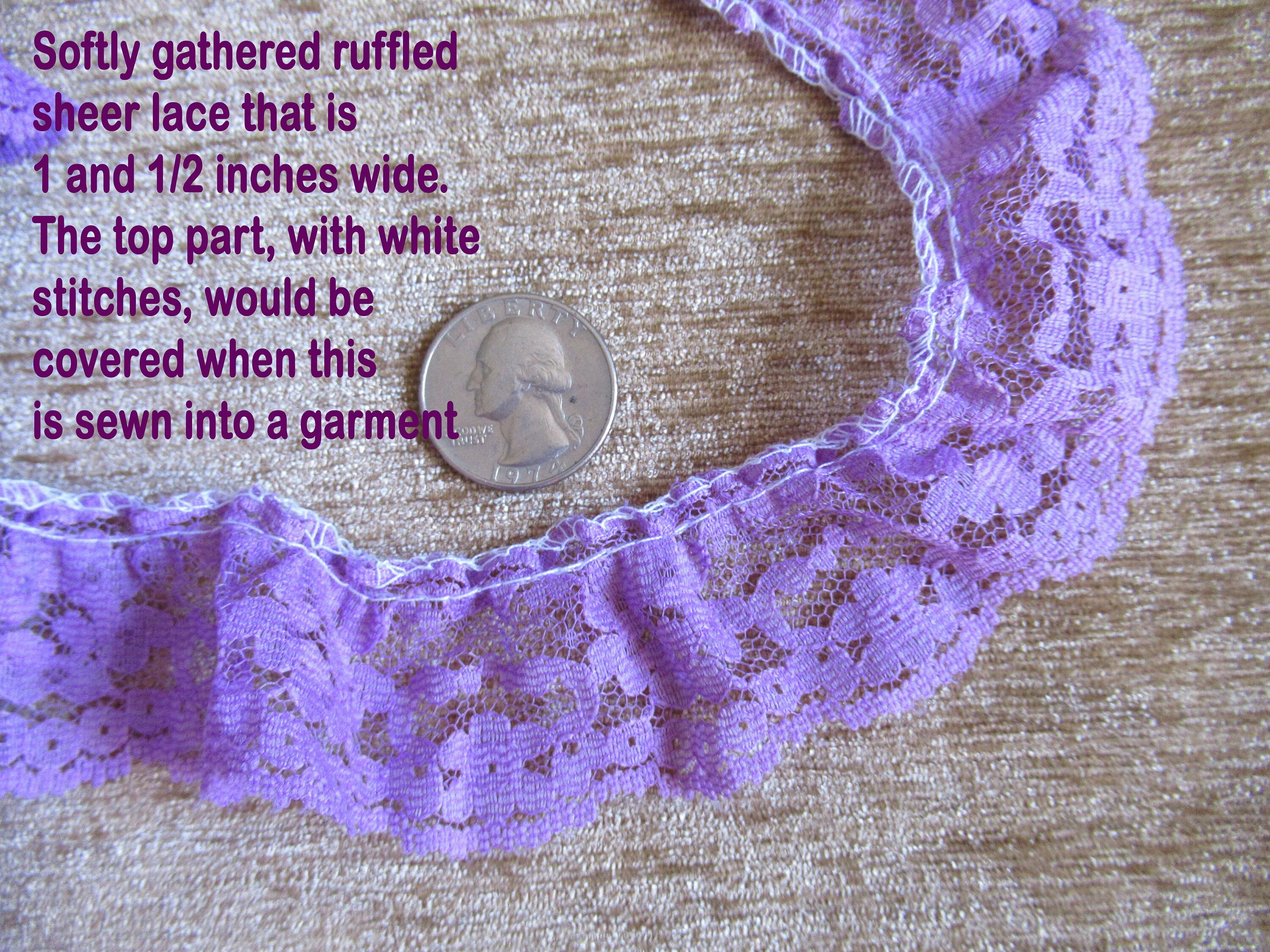 Purple Floral Sheer Softly Ruffled Wide Lace Trim 6 and 12 Yard Uncut Piece Scalloped Edge Pastel Pretty Trim Vintage - Image 5
