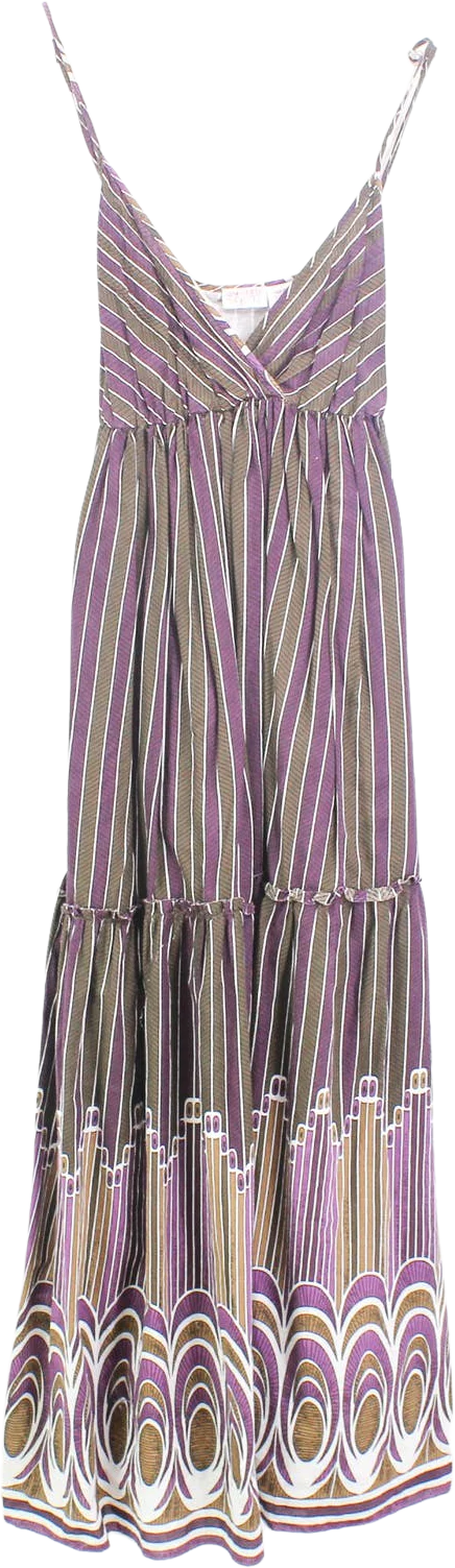 Purple Green Cotton Vintage 90s Striped Maxi Dress by Funky People