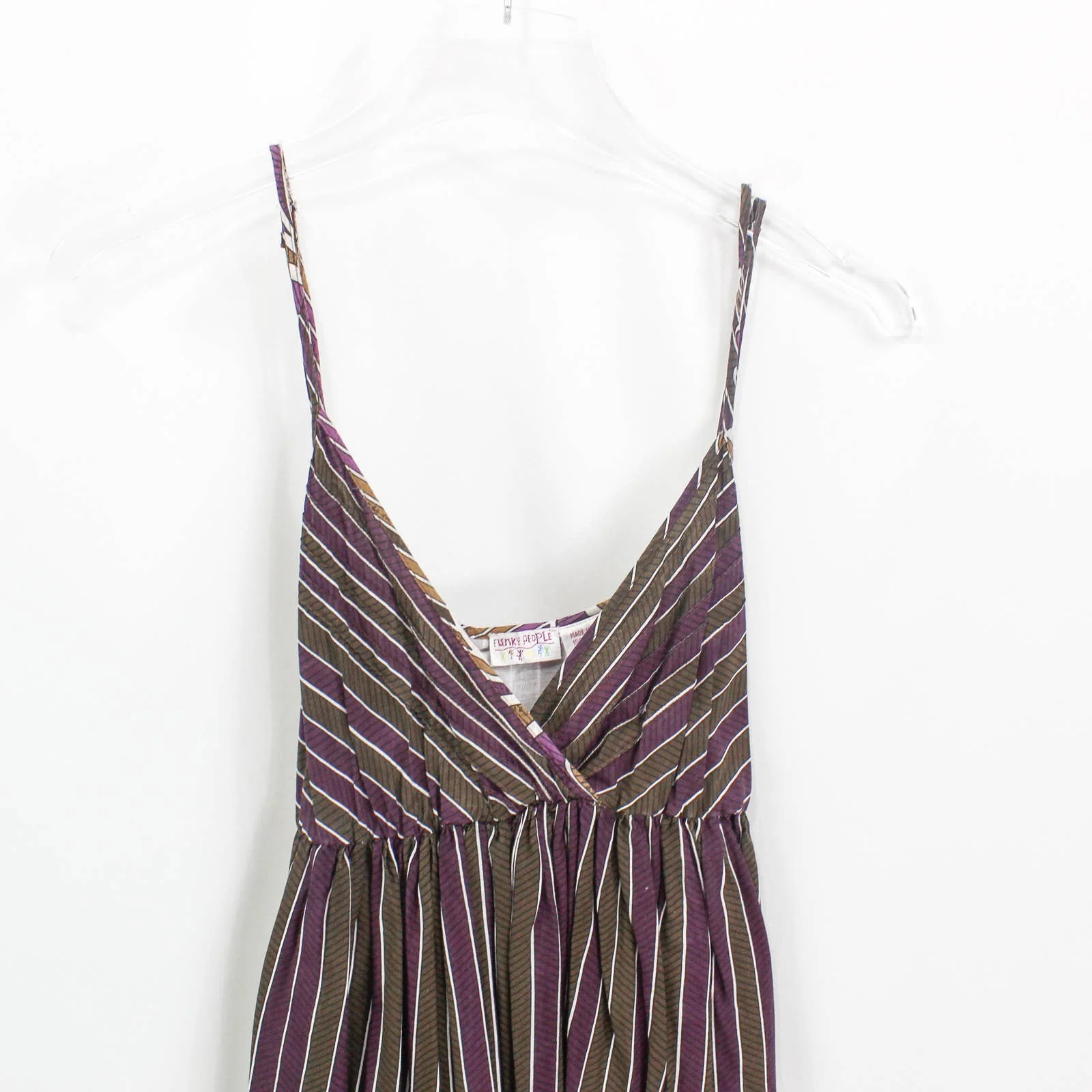 Purple Green Cotton Vintage 90s Striped Maxi Dress by Funky People - Image 5