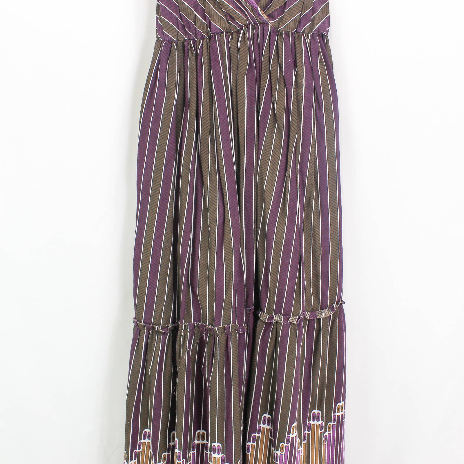 Purple Green Cotton Vintage 90s Striped Maxi Dress by Funky People - Image 6